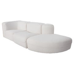 Mid-Century Wool Bouclé Asymmetric White Sofa, Italy, 1960