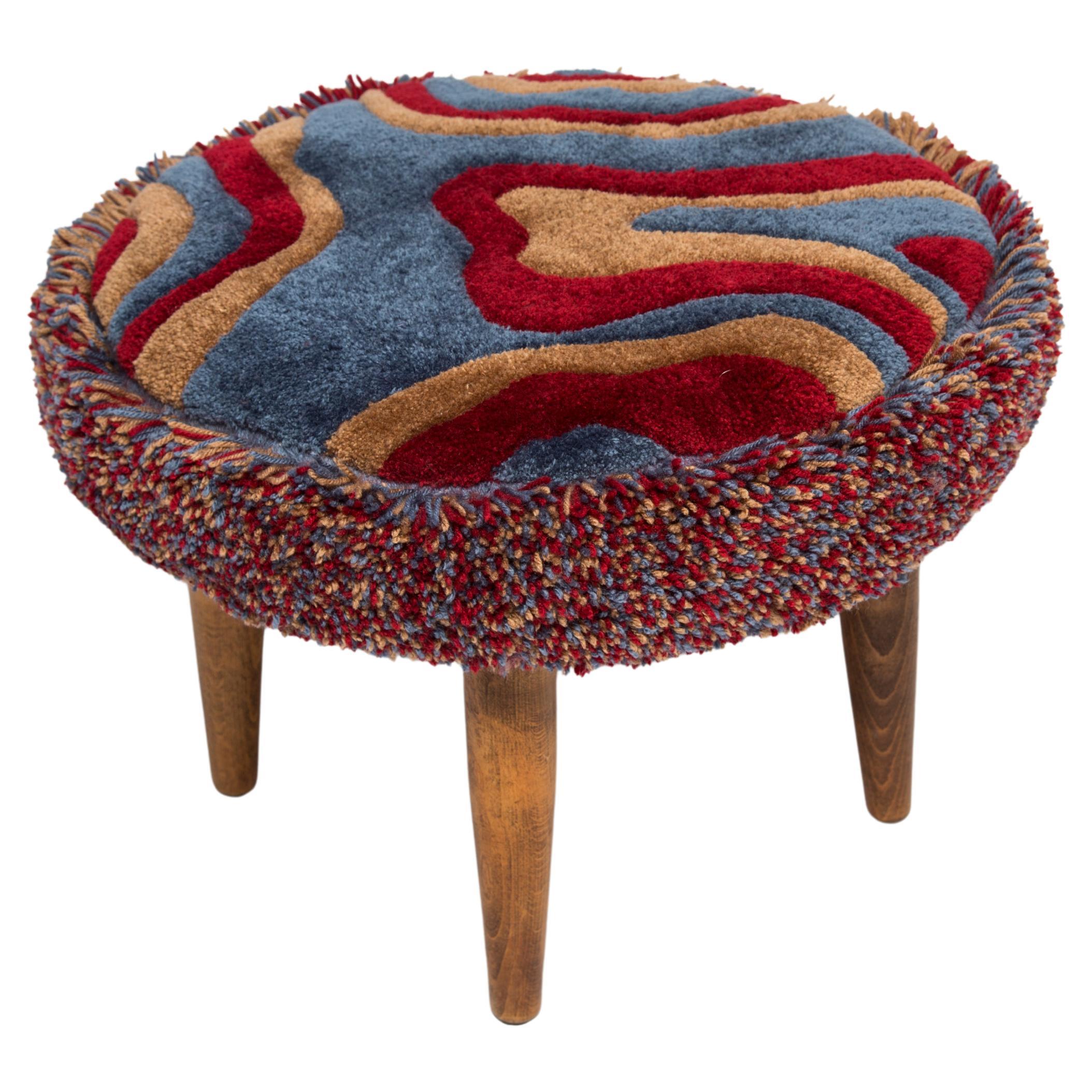 Mid Century Wool Hand Tufting Vintage Stool, Denmark, 1960