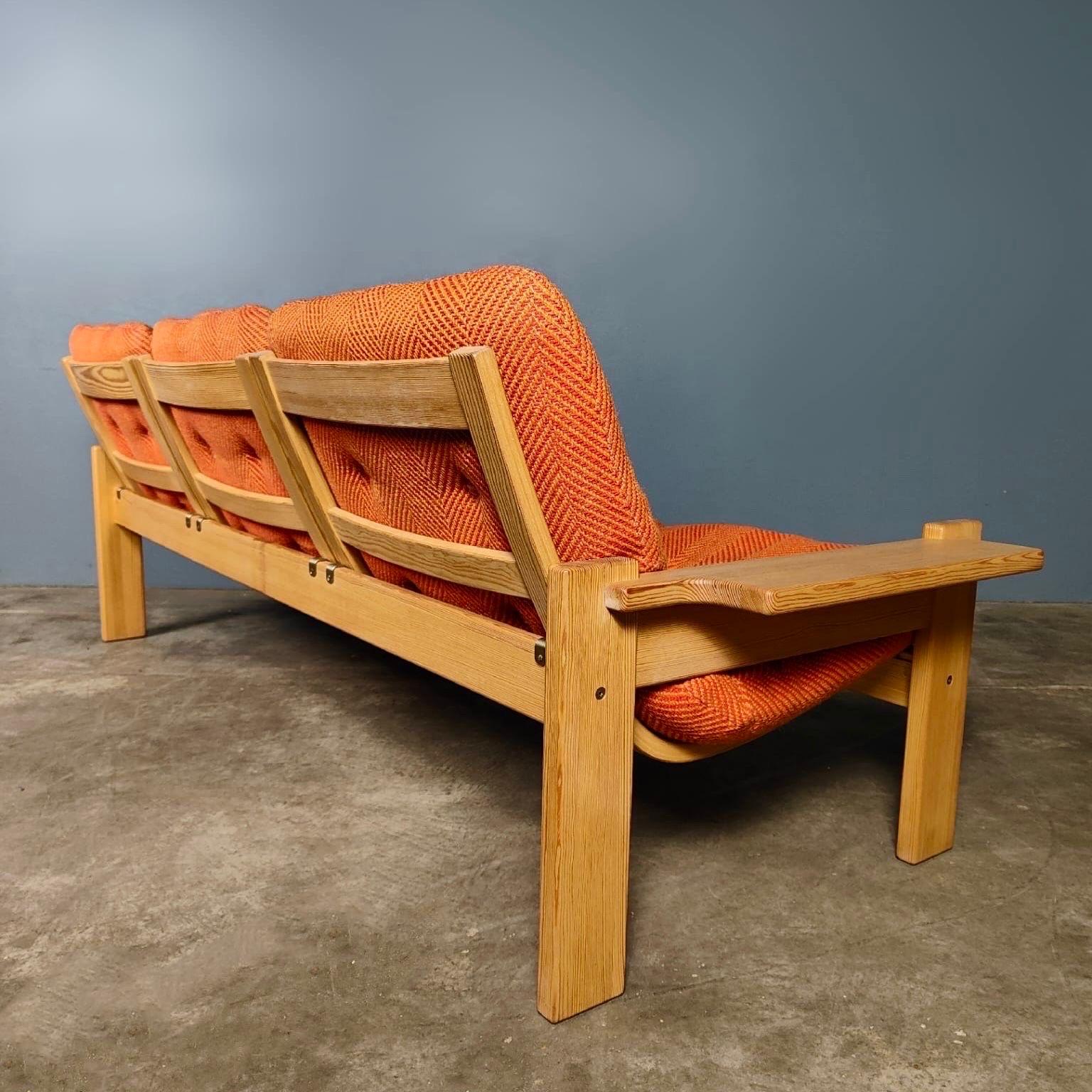 Mid-Century Modern Mid Century Wool Pine Three Seater Sofa By Yngve Ekström For Swedese Vintage