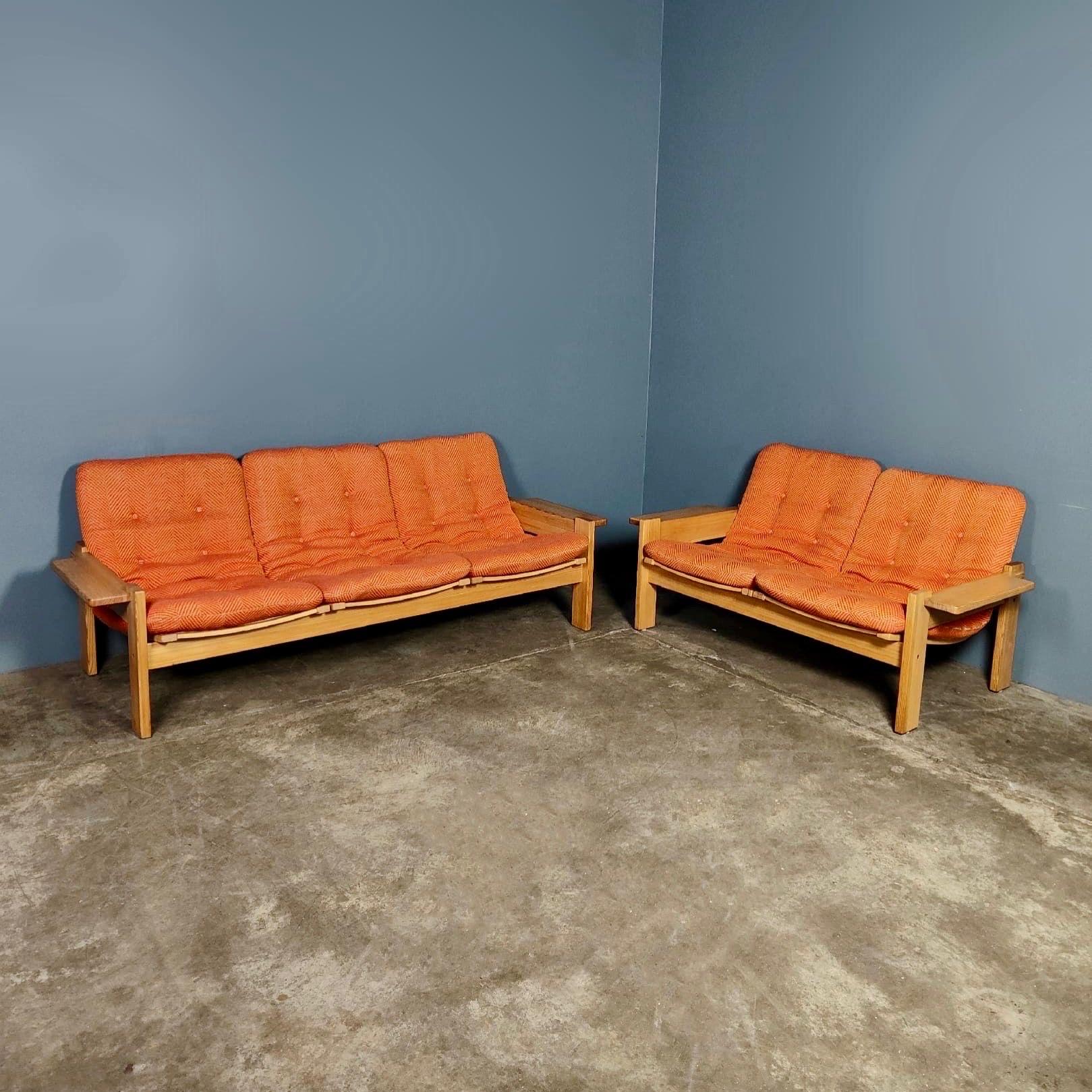 Late 20th Century Mid Century Wool Pine Three Seater Sofa By Yngve Ekström For Swedese Vintage