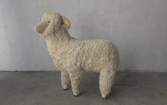 Sculpture du milieu du siècle en laine, mouton bélier, tabouret