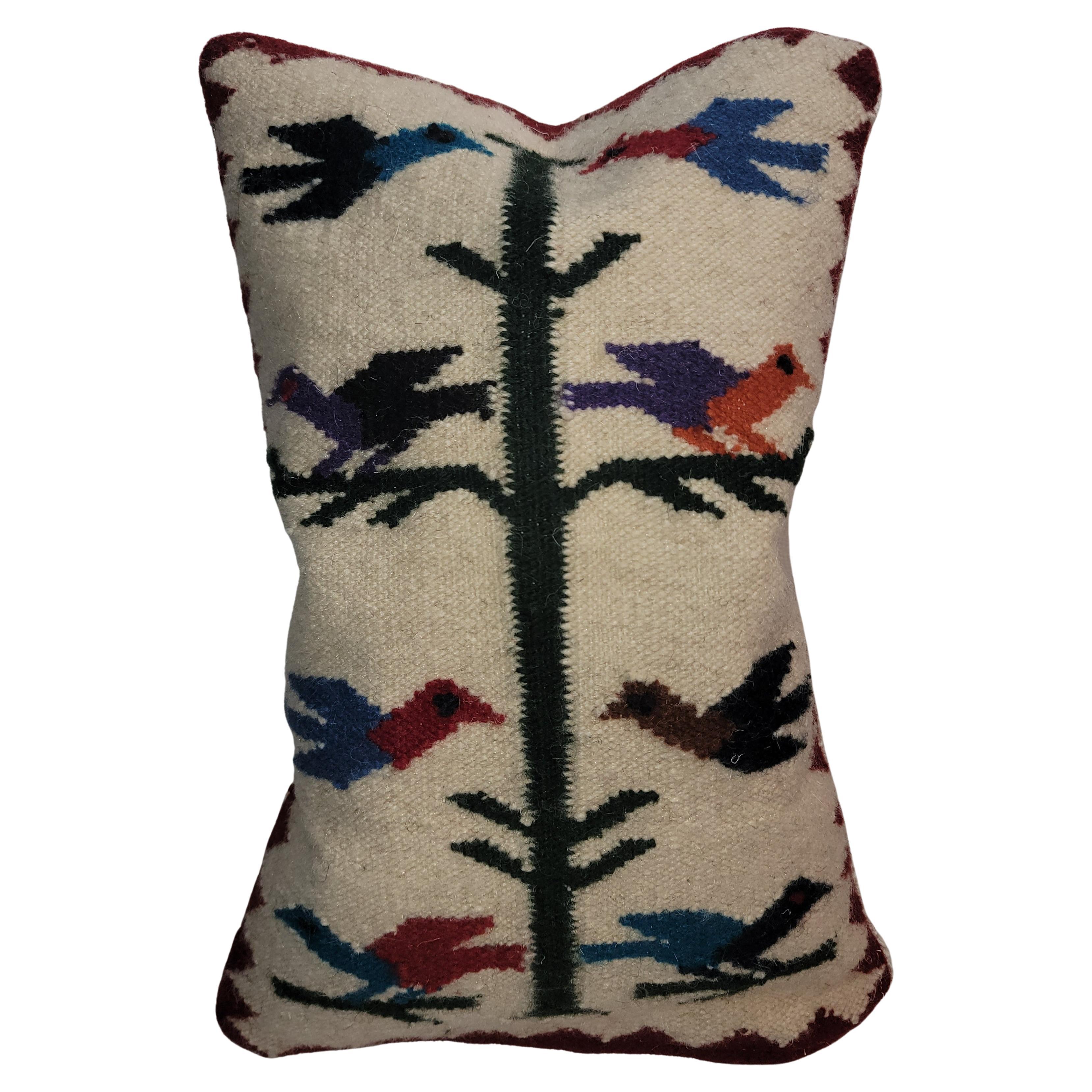 Mid Century Wool Tree of Life Bird Pillow For Sale