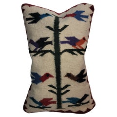Vintage Mid Century Wool Tree of Life Bird Pillow