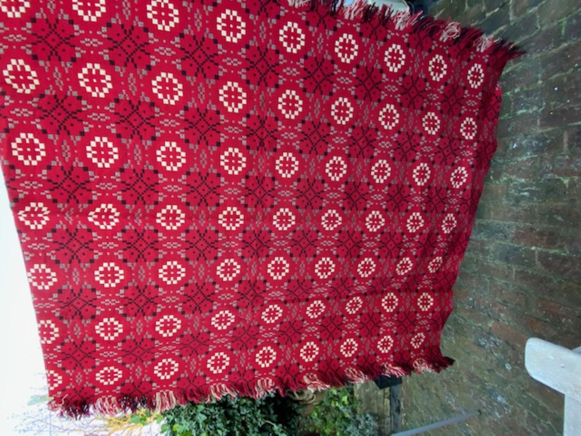 Mid-Century Wool Welsh Tapestry Blanket, 1970s (Red, Black & White) 5