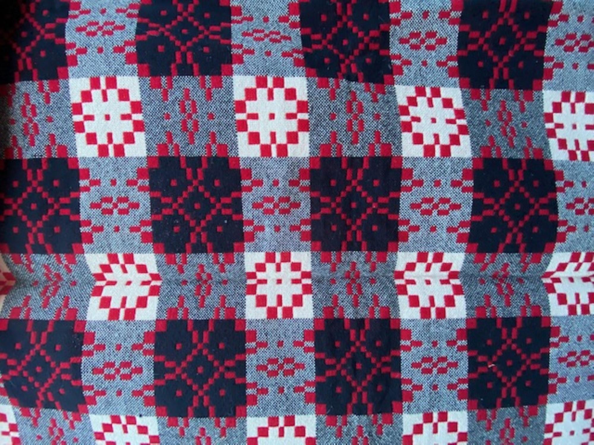 Mid-Century Wool Welsh Tapestry Blanket, 1970s (Red, Black & White) 3