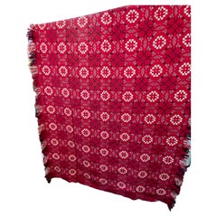 Mid-Century Wool Welsh Tapestry Blanket, 1970s (Red, Black & White)