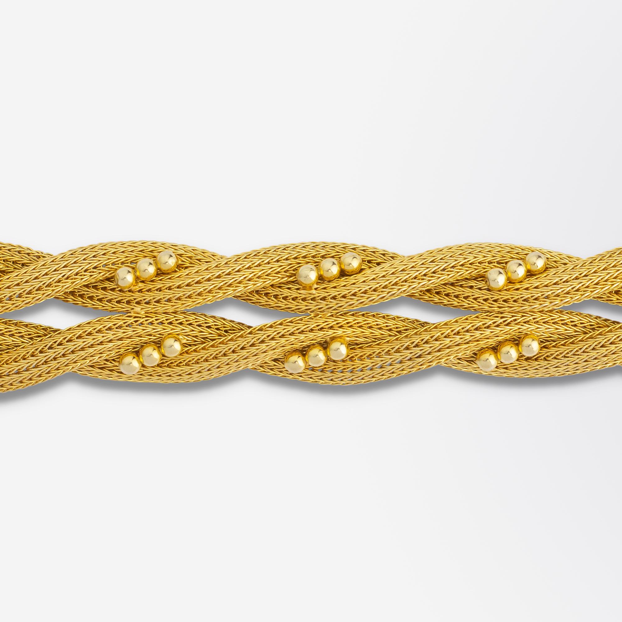 Modernist Mid Century, Woven 14 Karat Gold Mesh Bracelet