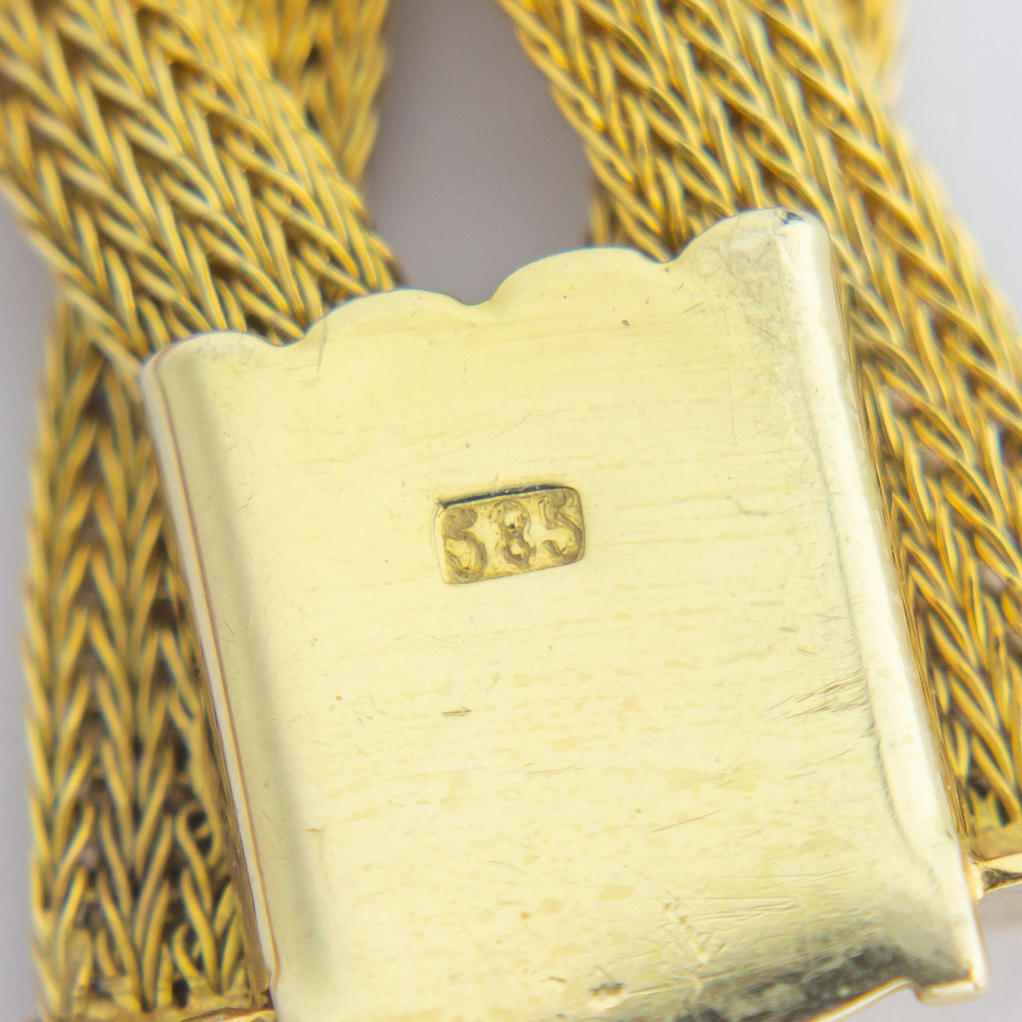 Women's or Men's Mid Century, Woven 14 Karat Gold Mesh Bracelet