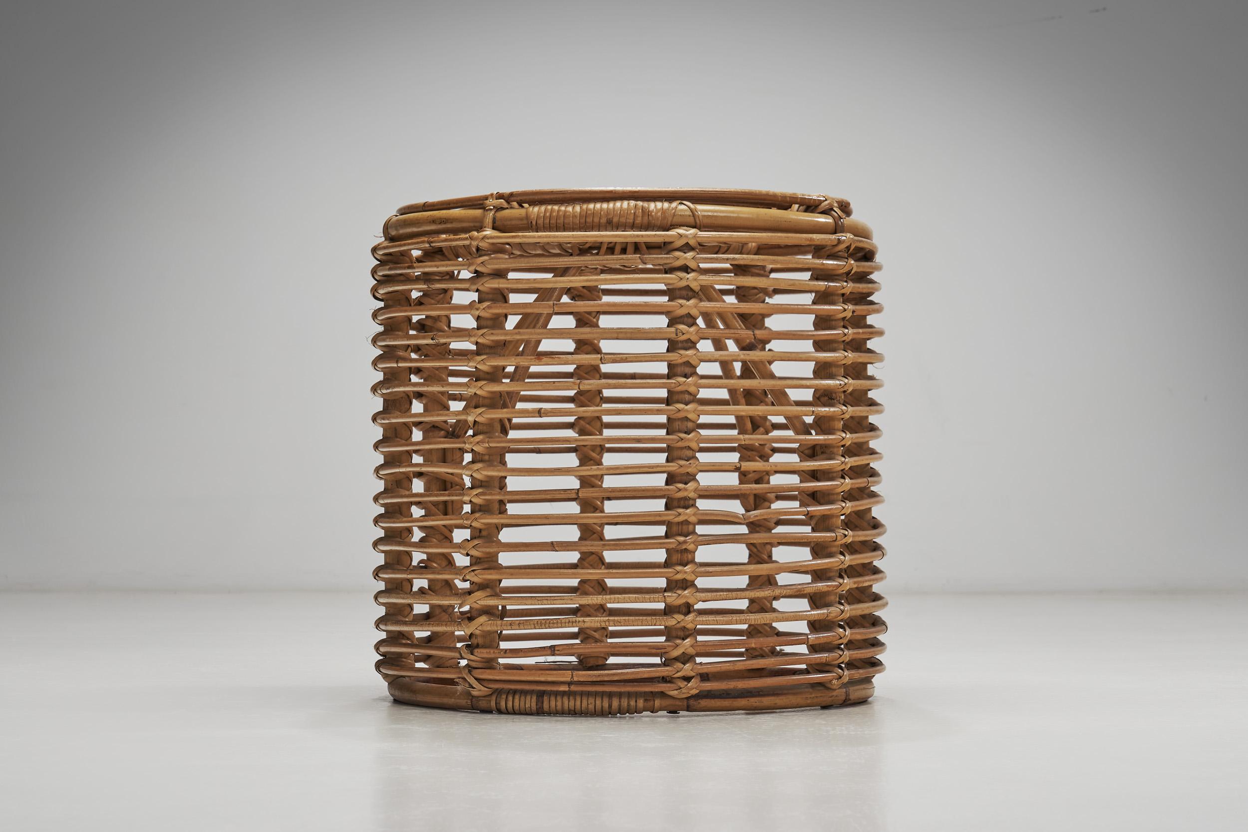 Woven Bamboo and Wicker Stool in the manner of Tito Agnoli, Italy, 1960s 6