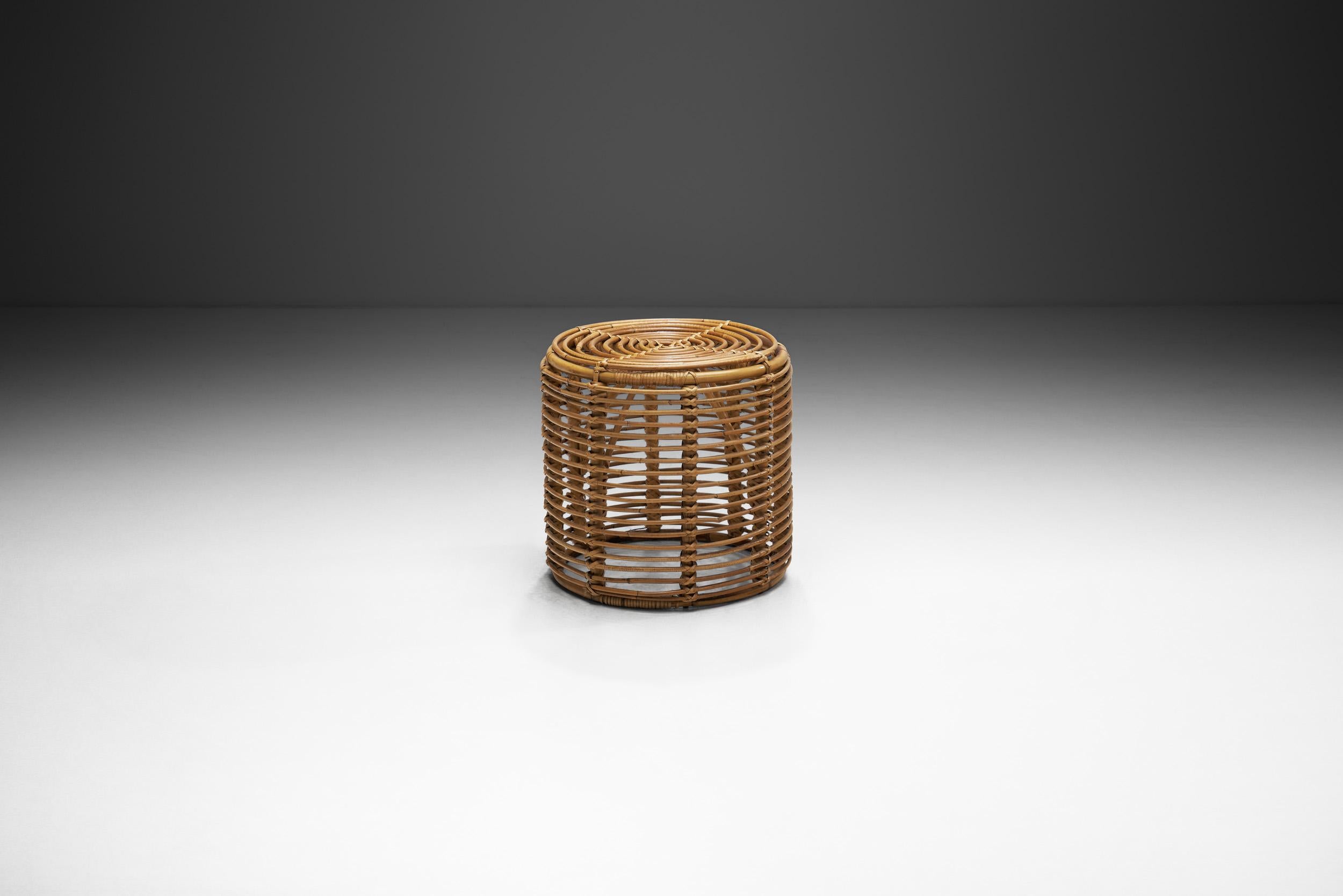 Italian Woven Bamboo and Wicker Stool in the manner of Tito Agnoli, Italy, 1960s