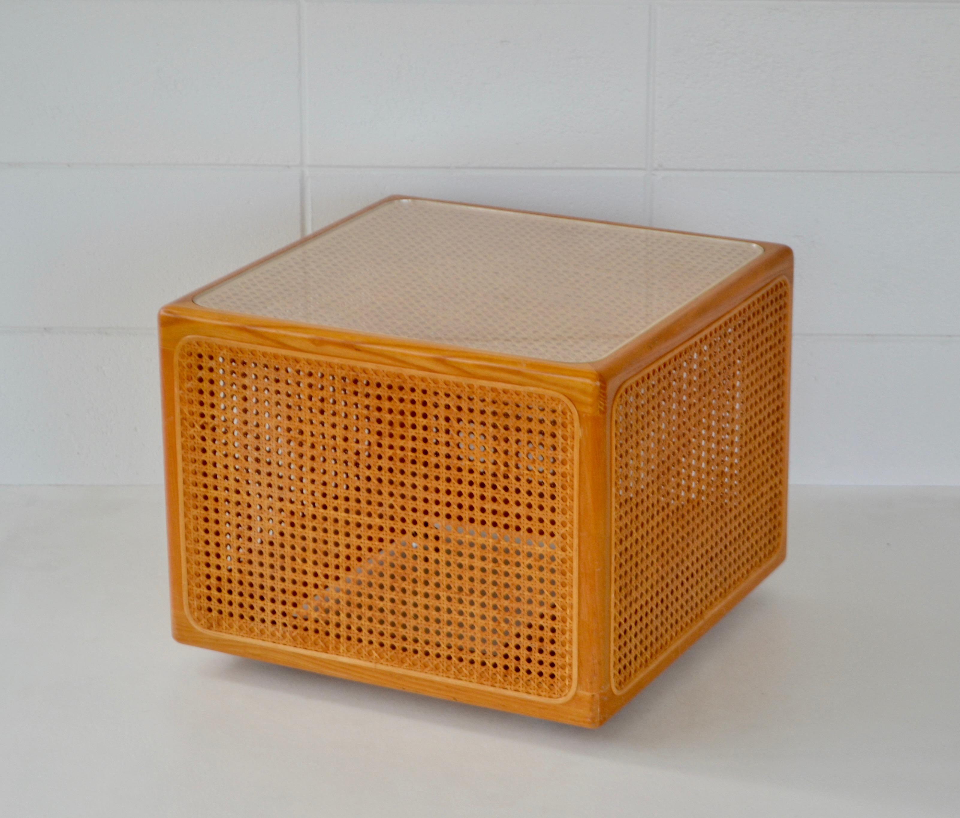 Mid-Century Modern Midcentury Woven Cane Cube Form Side Table For Sale