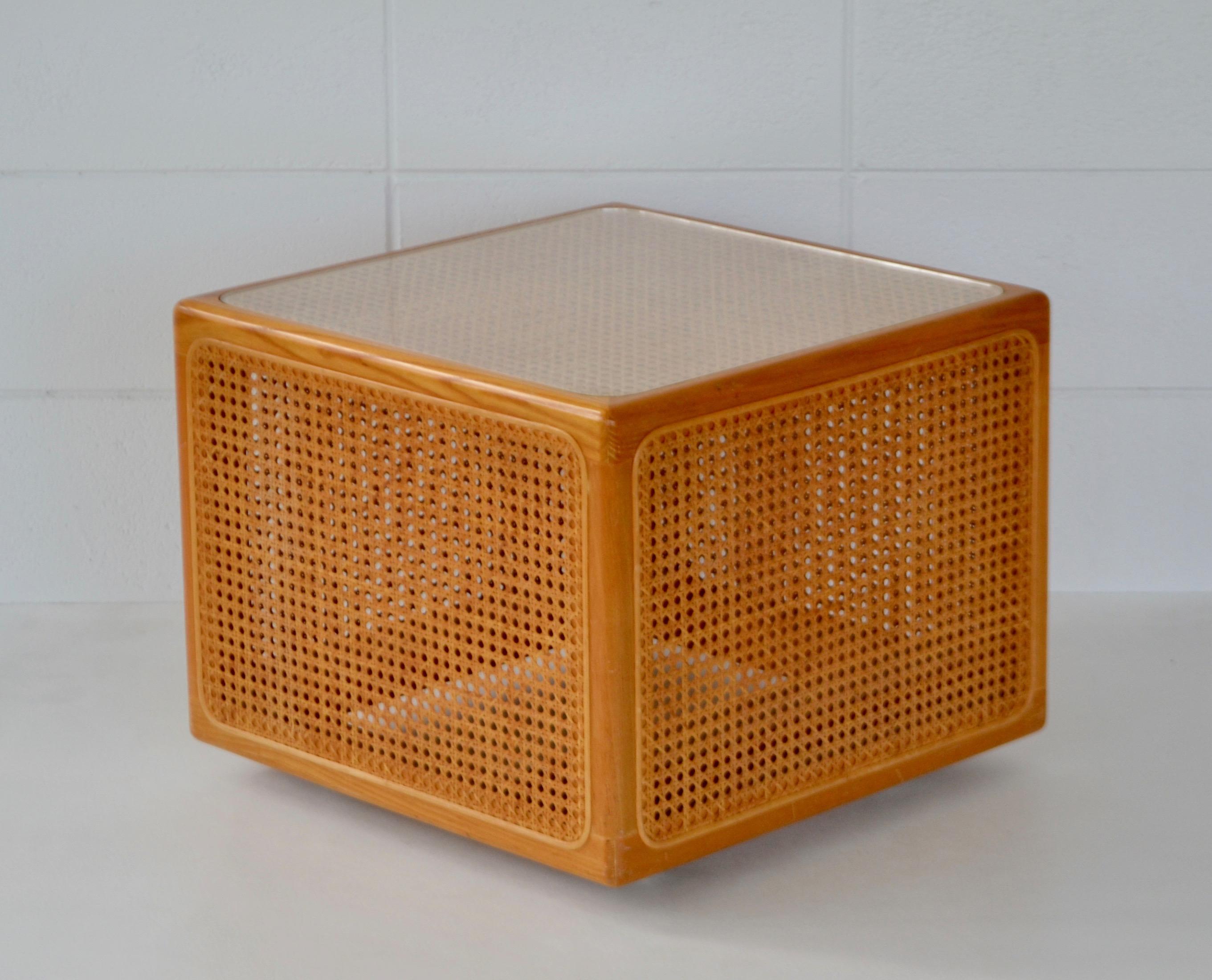 Mid-20th Century Midcentury Woven Cane Cube Form Side Table For Sale