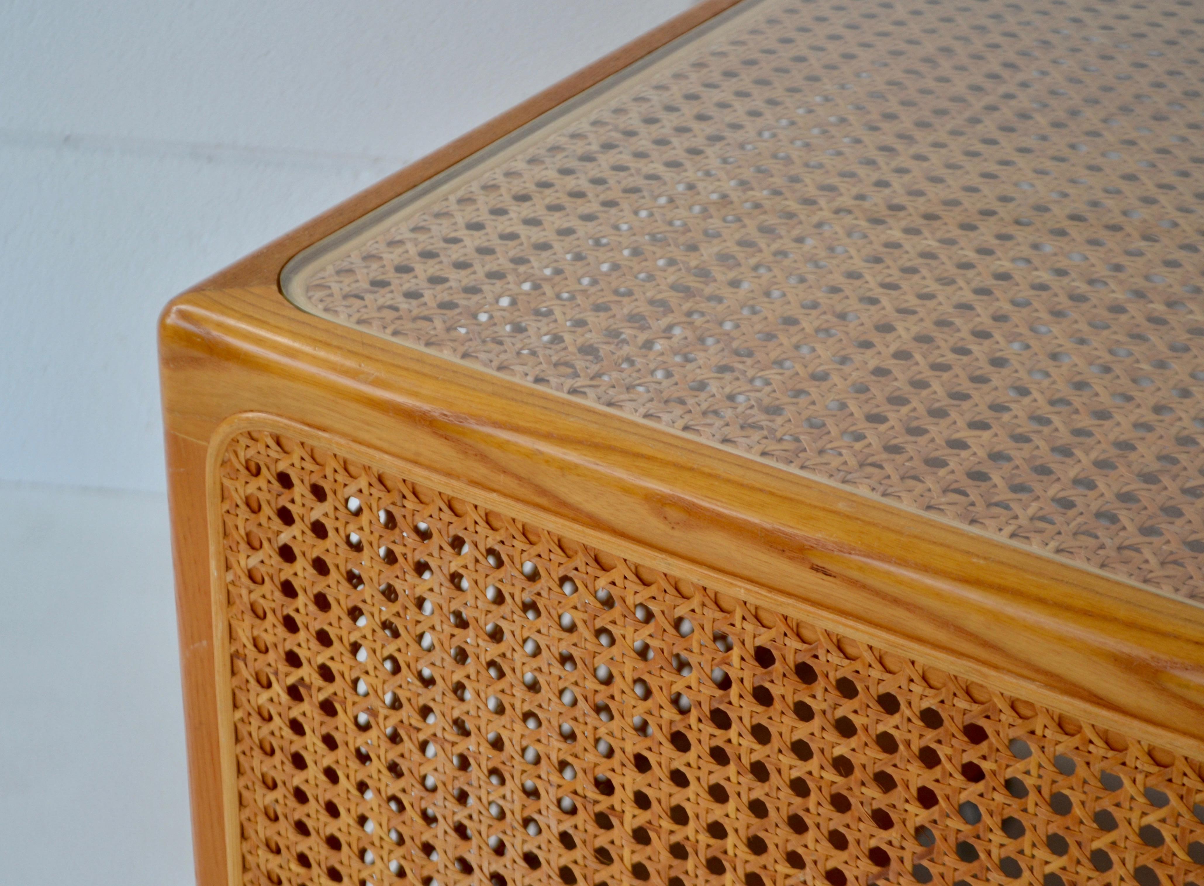 Midcentury Woven Cane Cube Form Side Table For Sale 1