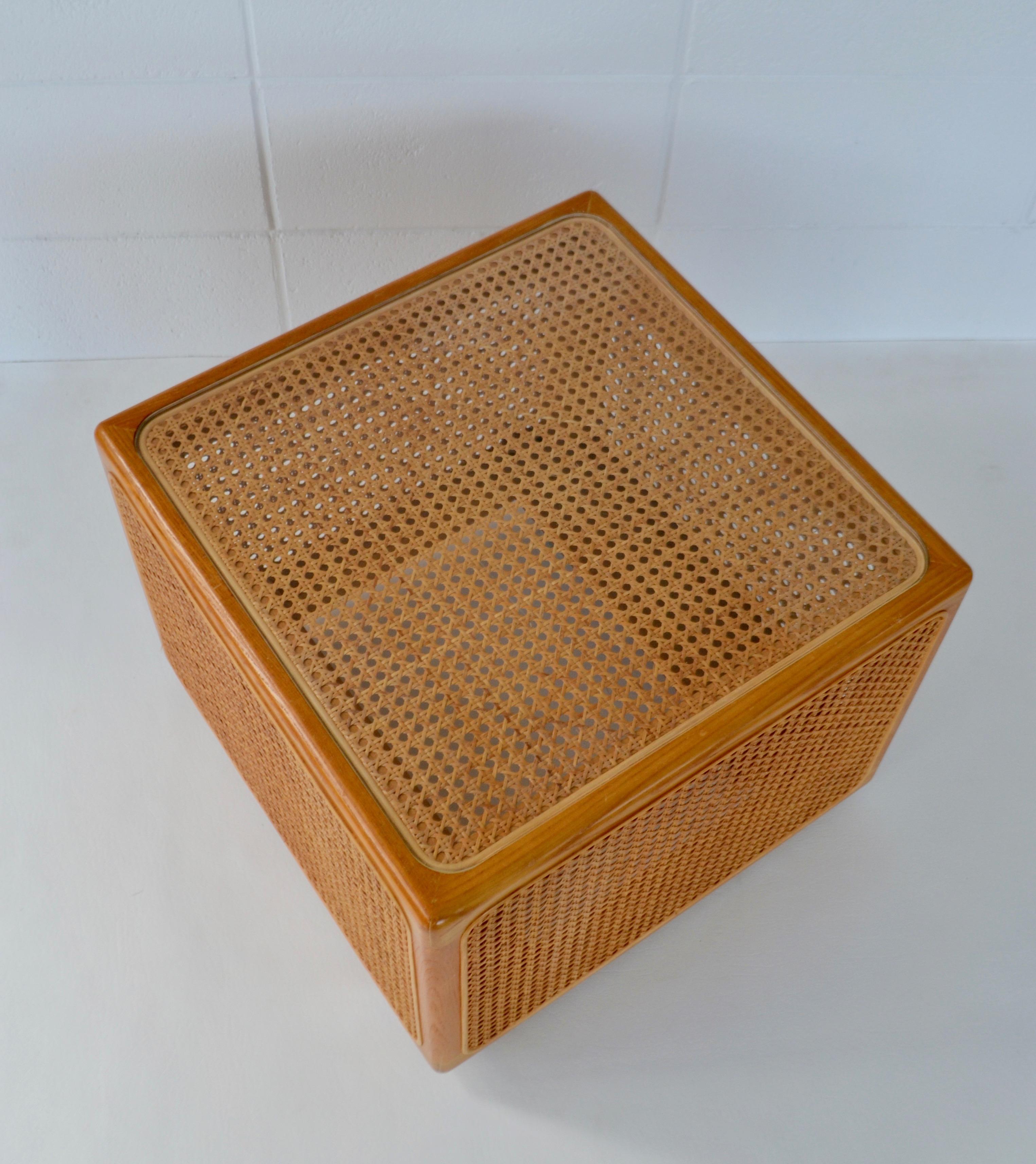 Midcentury Woven Cane Cube Form Side Table For Sale 3