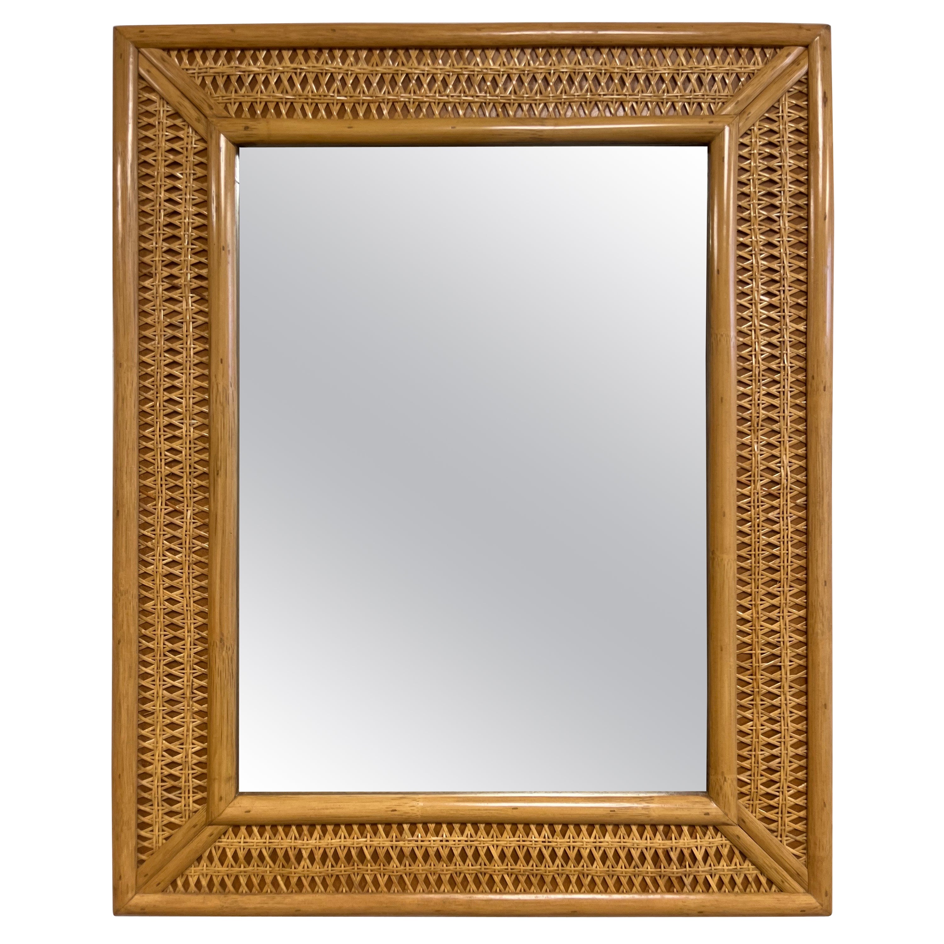 Mid Century Woven Cane Mirror Christian Dior Gabriella Crespi Style For Sale
