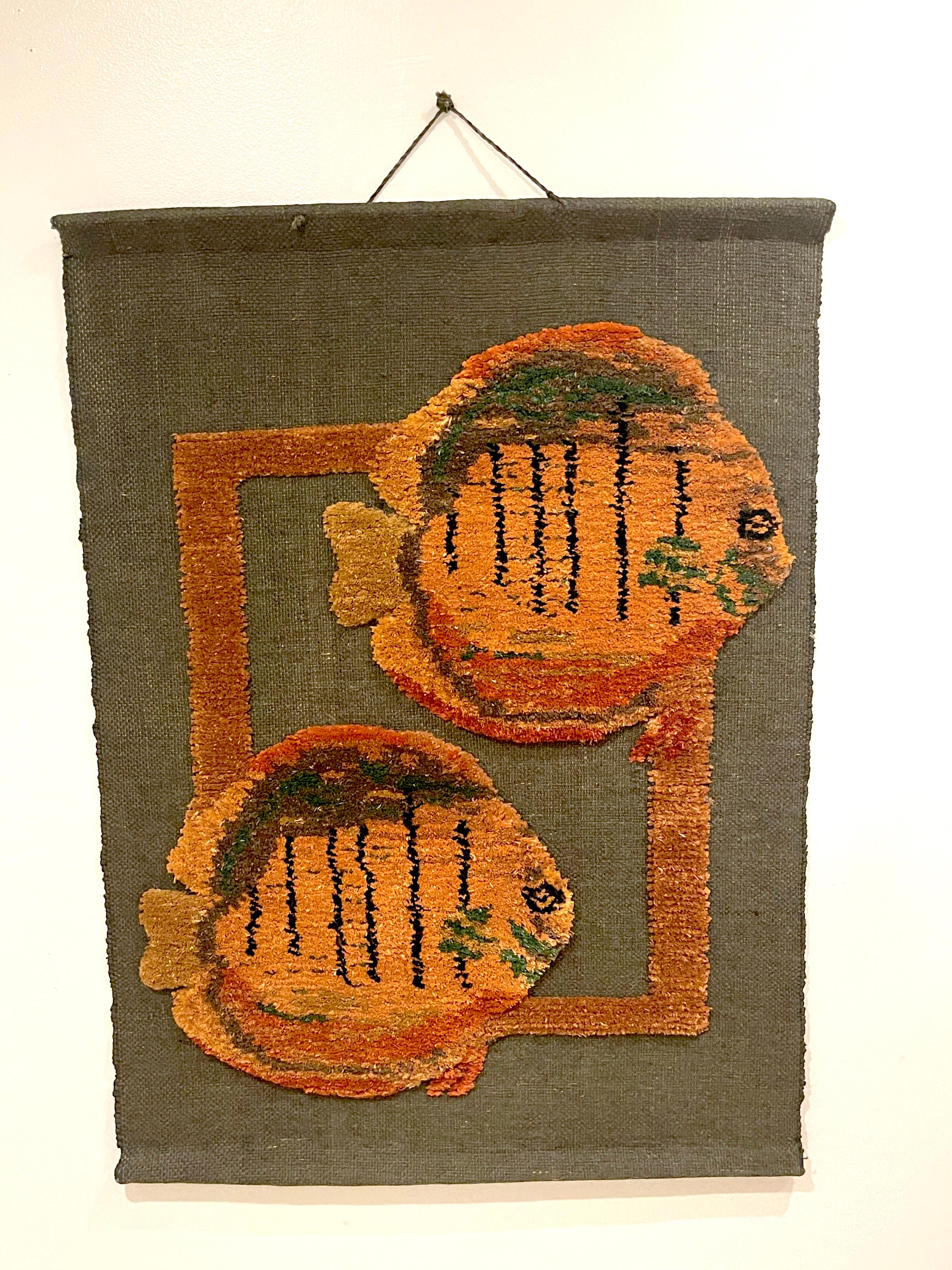 20th Century Mid Century Woven Fish Motif Tapestry by Tom Taylor, 1990 For Sale