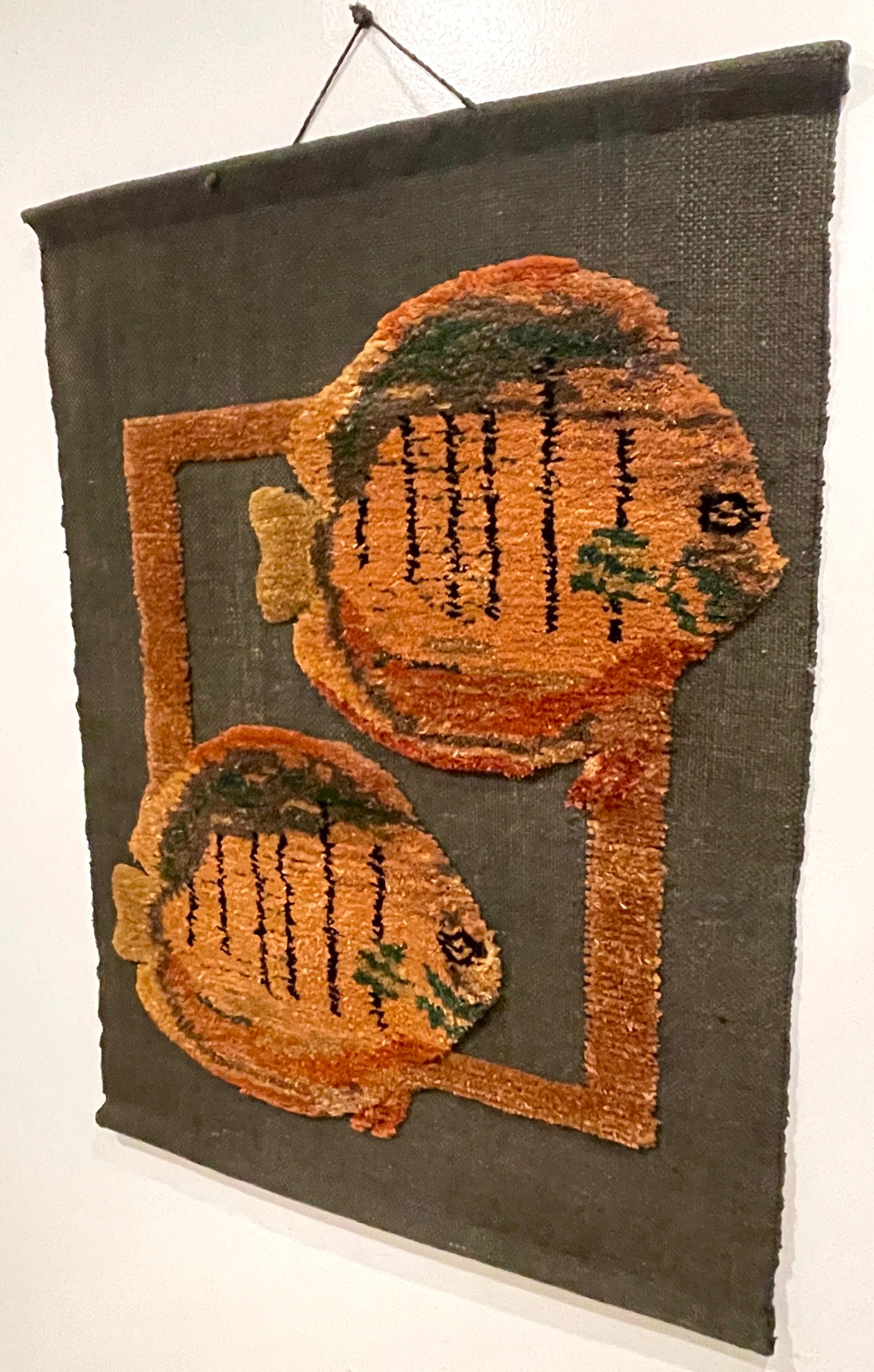 Mid Century Woven Fish Motif Tapestry by Tom Taylor, 1990 For Sale 3
