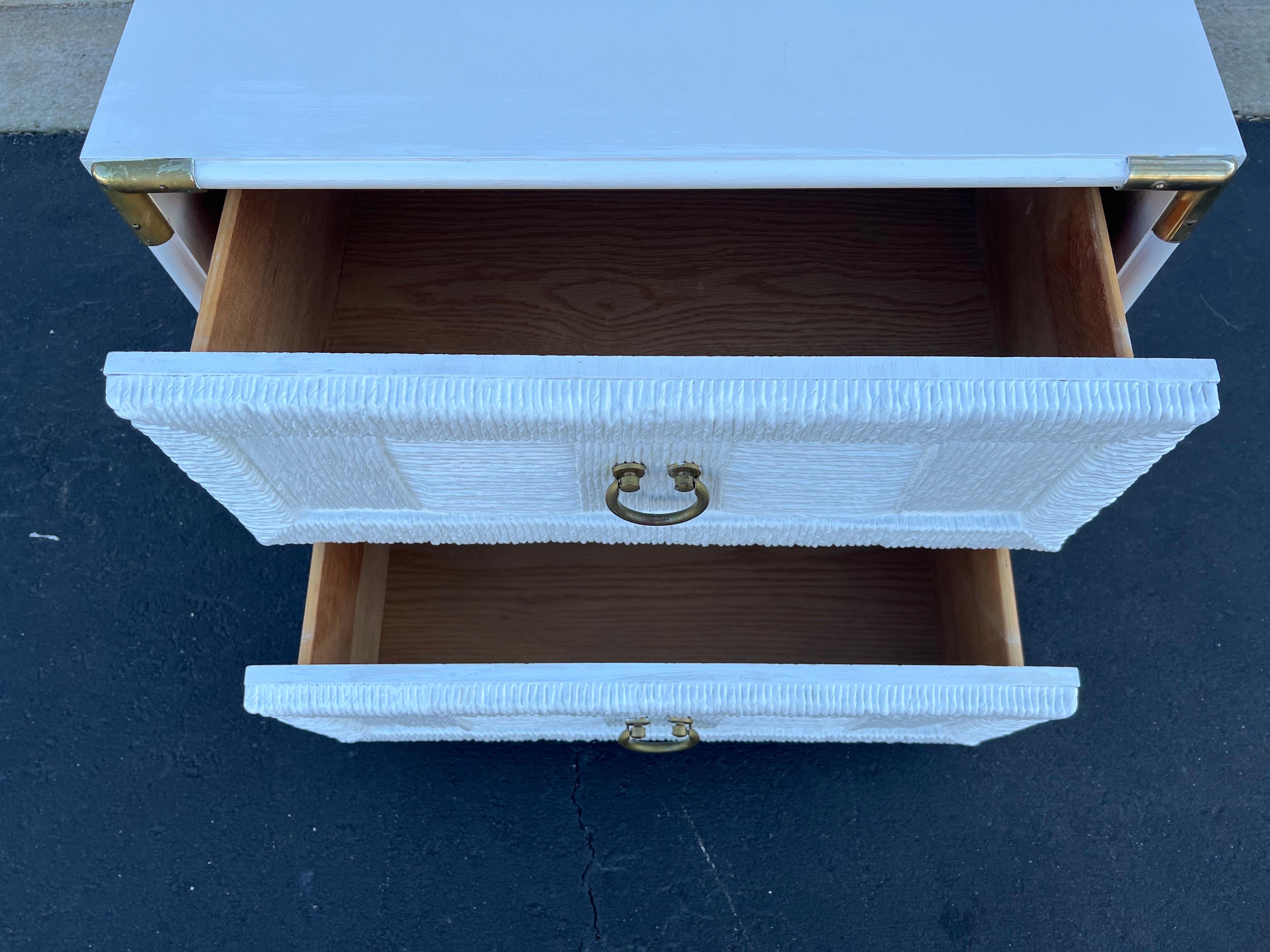 Mid Century Woven Nightstand in White For Sale 10