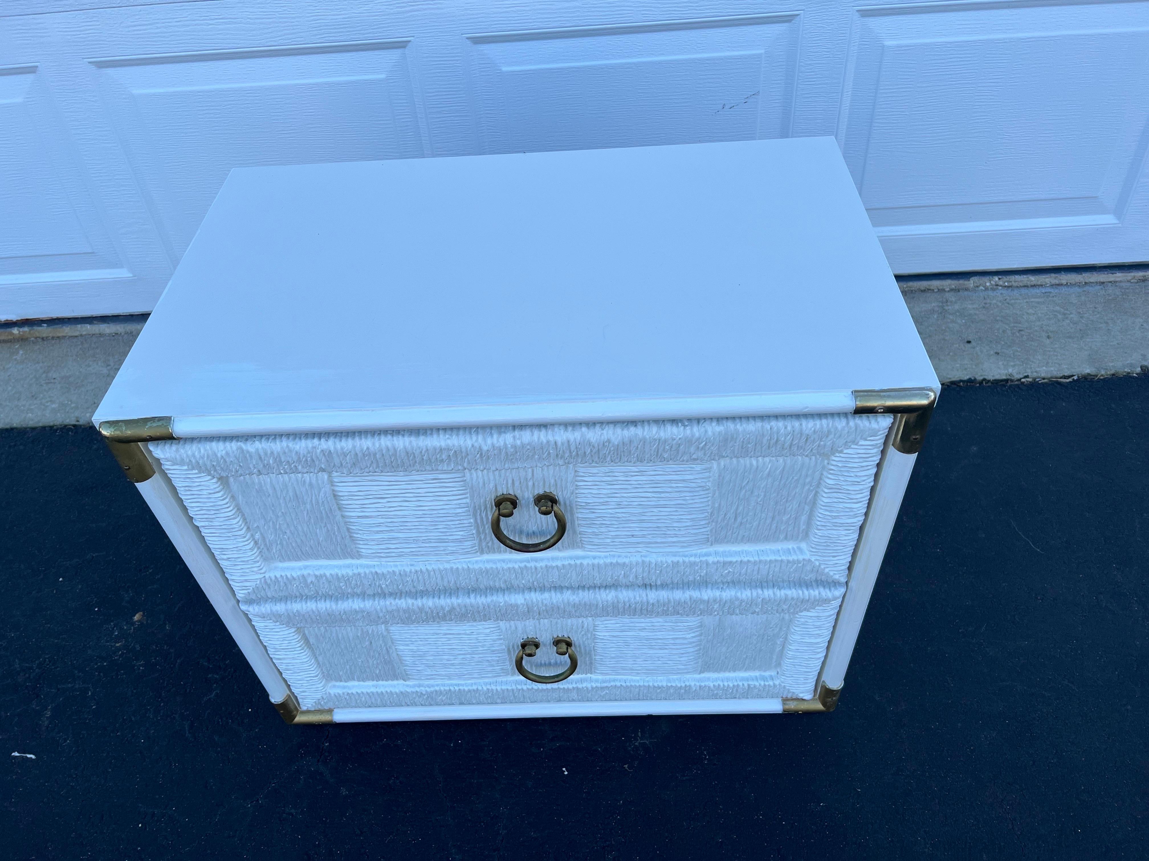 Late 20th Century Mid Century Woven Nightstand in White  For Sale