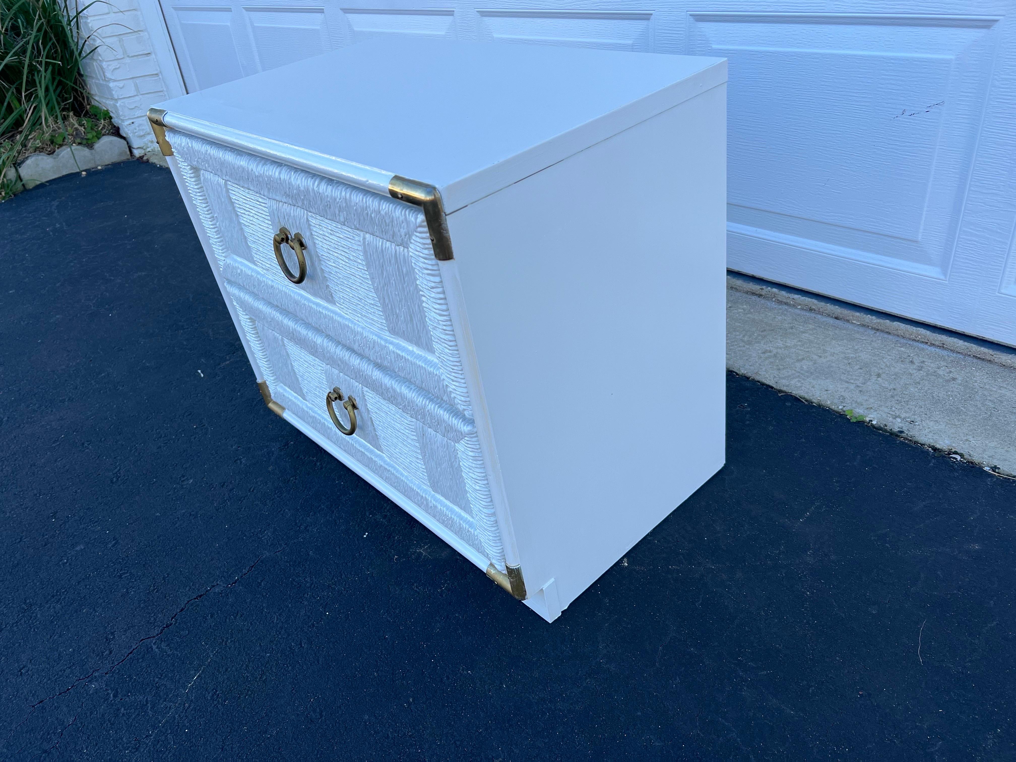 Mid Century Woven Nightstand in White For Sale 2