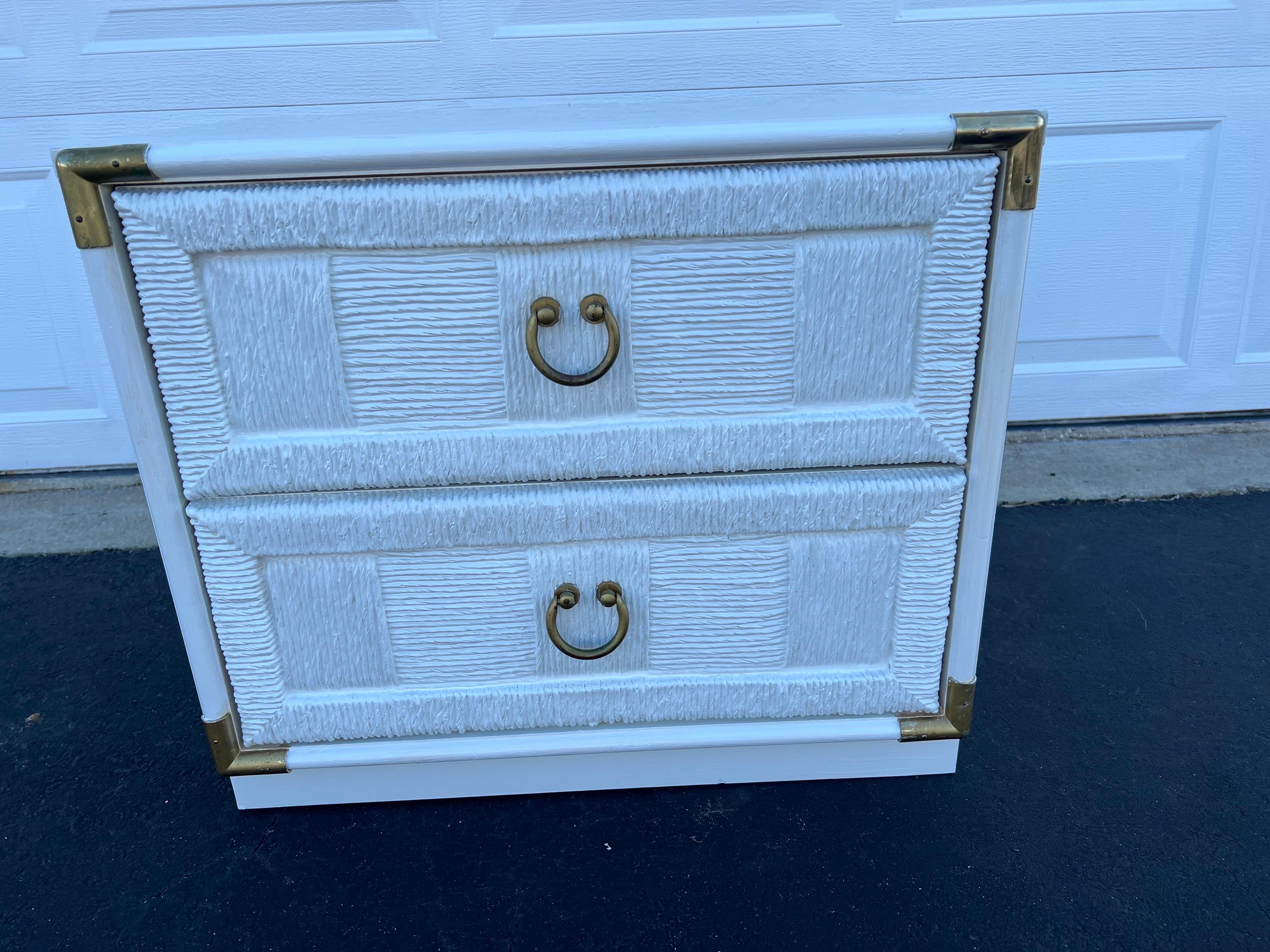 Mid Century Woven Nightstand in White For Sale 3