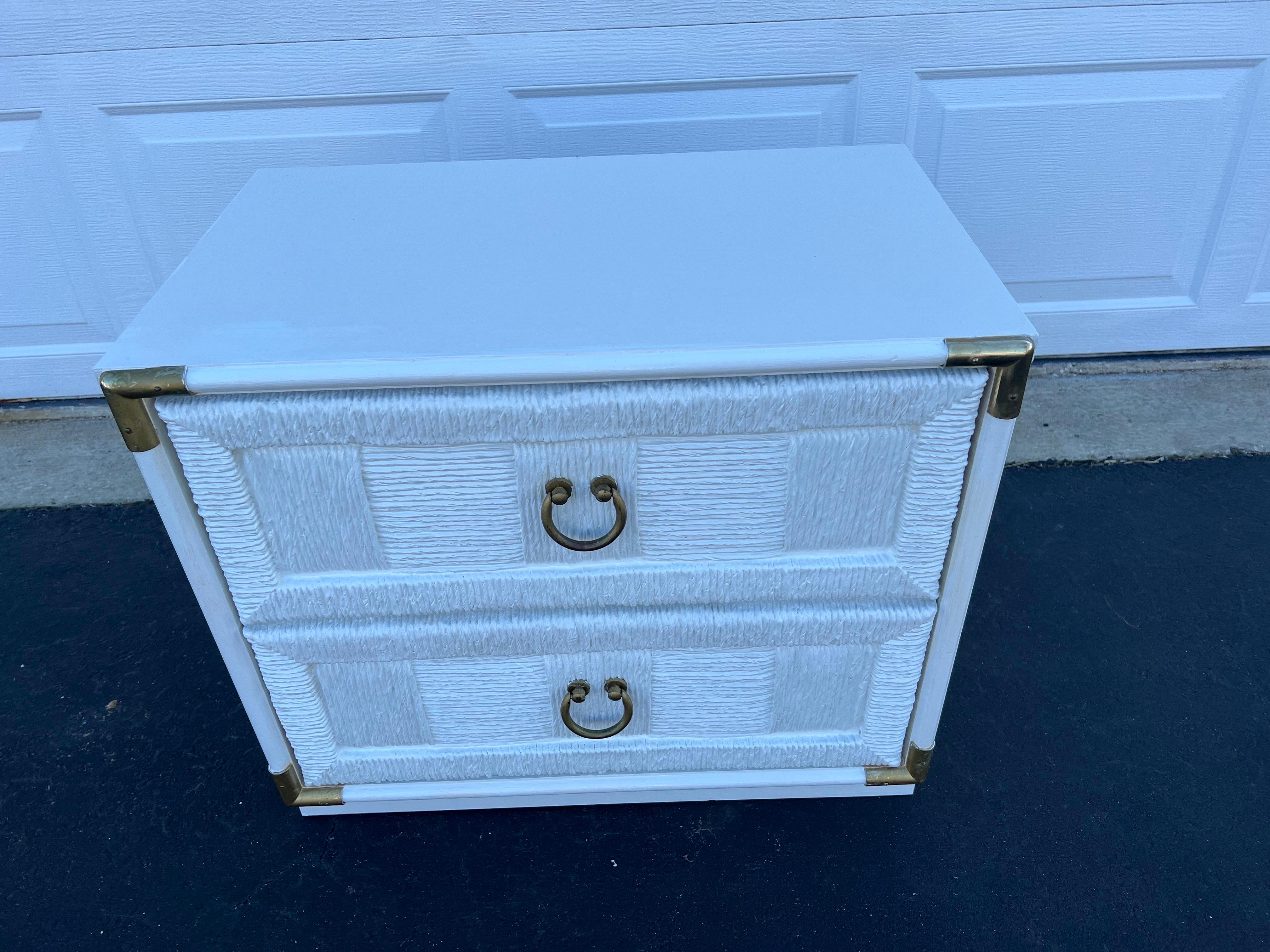 Mid Century Woven Nightstand in White For Sale 4