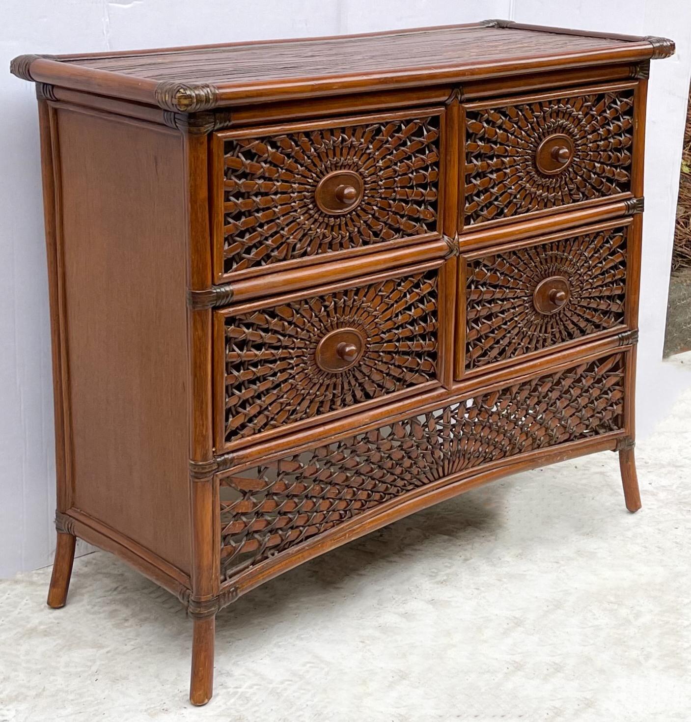 Aesthetic Movement Mid-Century Woven Rattan / Bamboo Chest of Drawers
