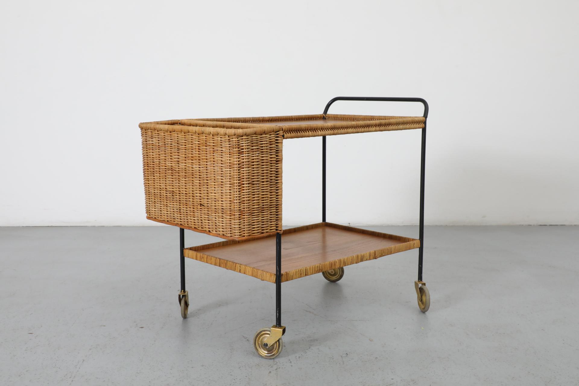 Chariot de bar en rotin tissé du milieu du siècle par Helmut Magg, Allemagne, années 1960 en vente 2