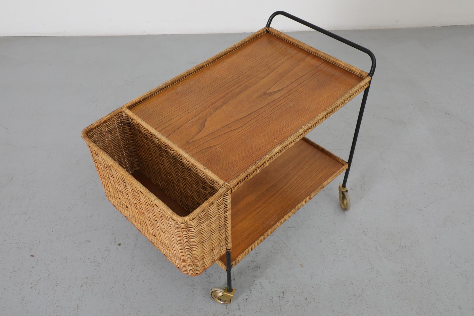 Chariot de bar en rotin tissé du milieu du siècle par Helmut Magg, Allemagne, années 1960 en vente 3
