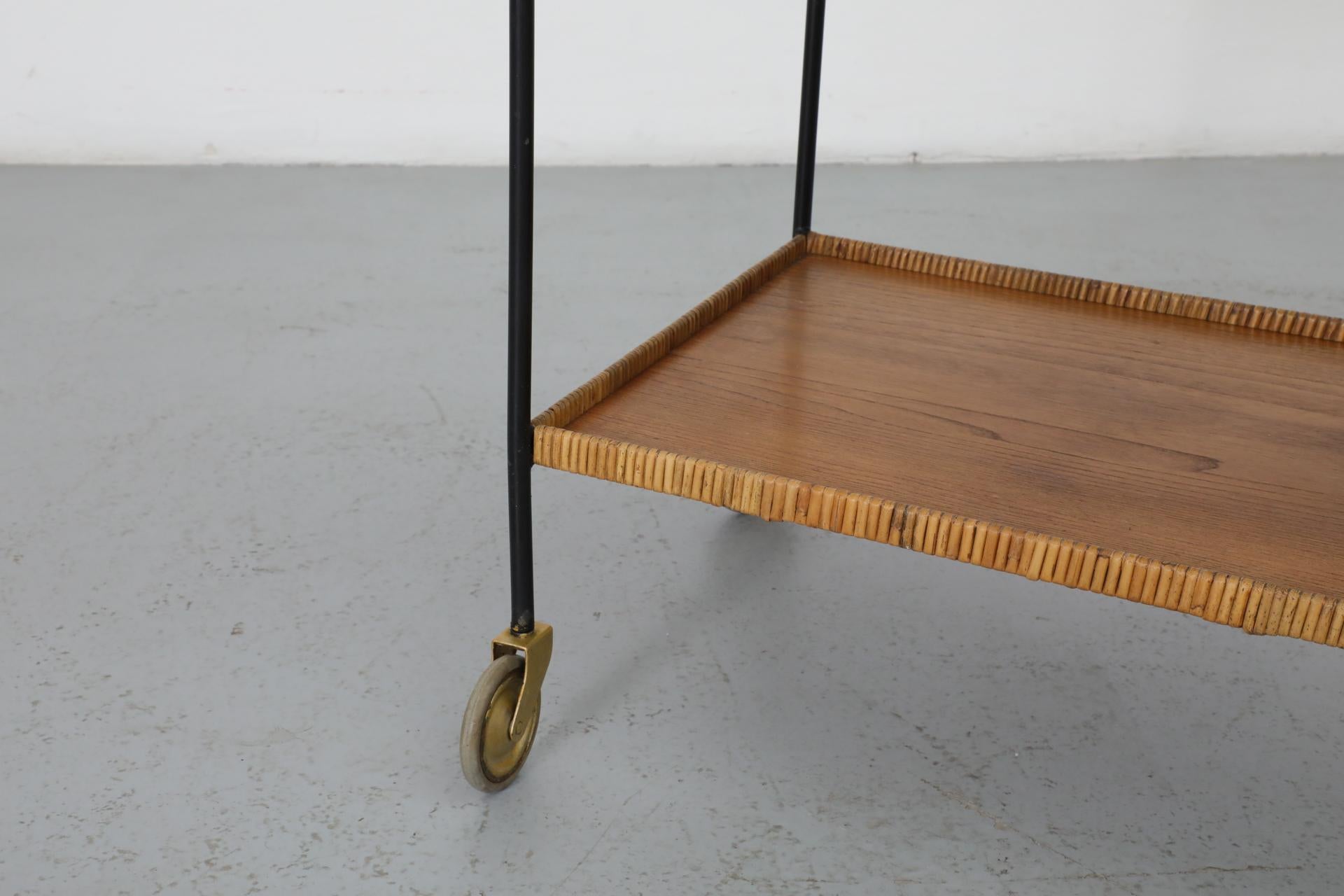 Chariot de bar en rotin tissé du milieu du siècle par Helmut Magg, Allemagne, années 1960 en vente 6