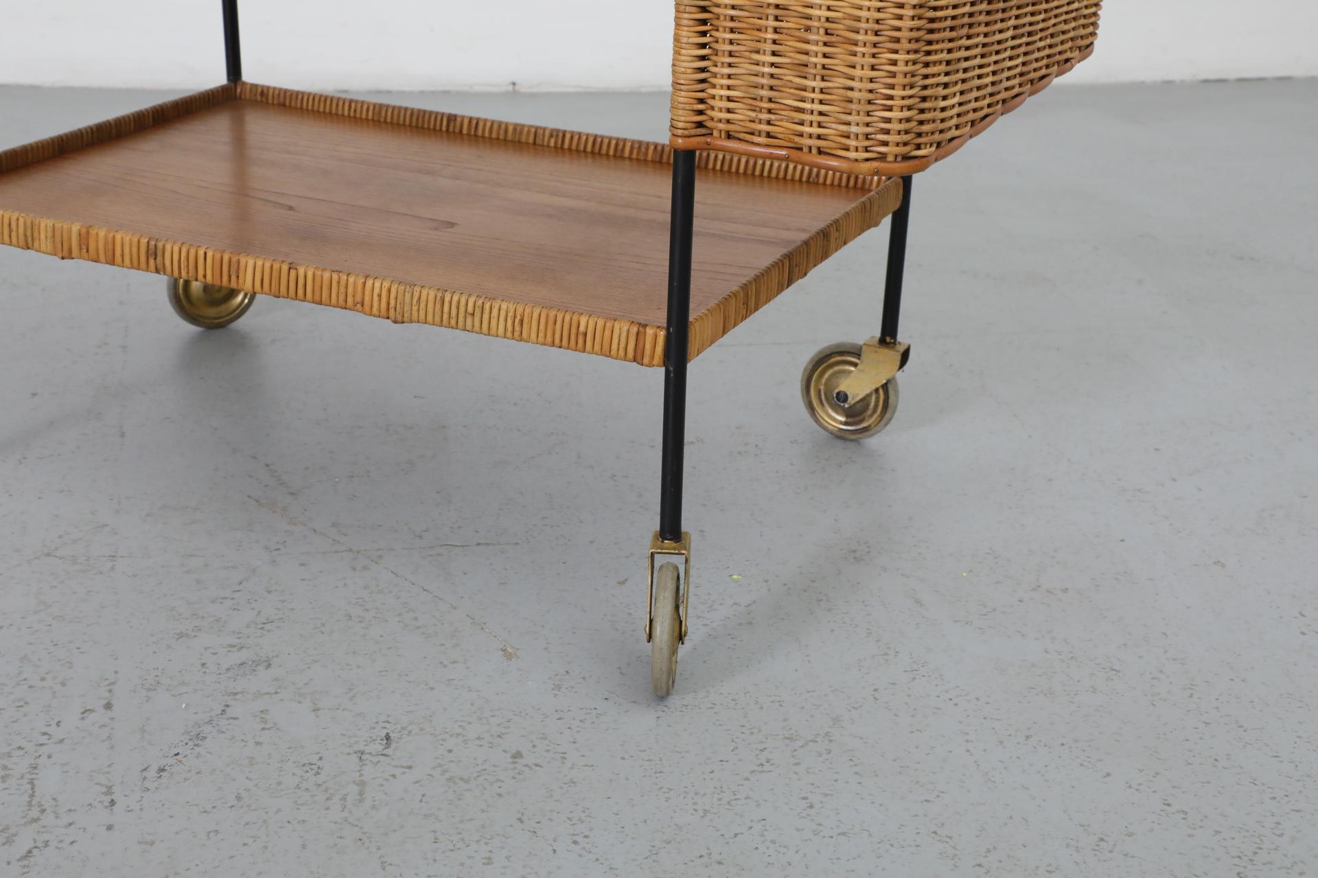 Chariot de bar en rotin tissé du milieu du siècle par Helmut Magg, Allemagne, années 1960 en vente 7