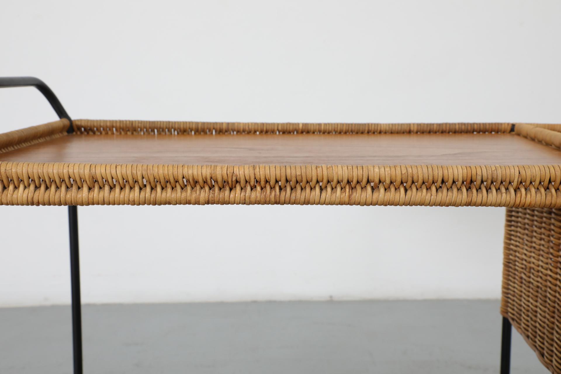 Chariot de bar en rotin tissé du milieu du siècle par Helmut Magg, Allemagne, années 1960 en vente 8