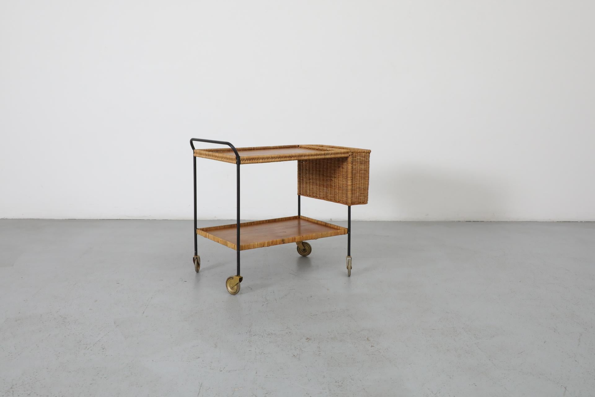 Allemand Chariot de bar en rotin tissé du milieu du siècle par Helmut Magg, Allemagne, années 1960 en vente