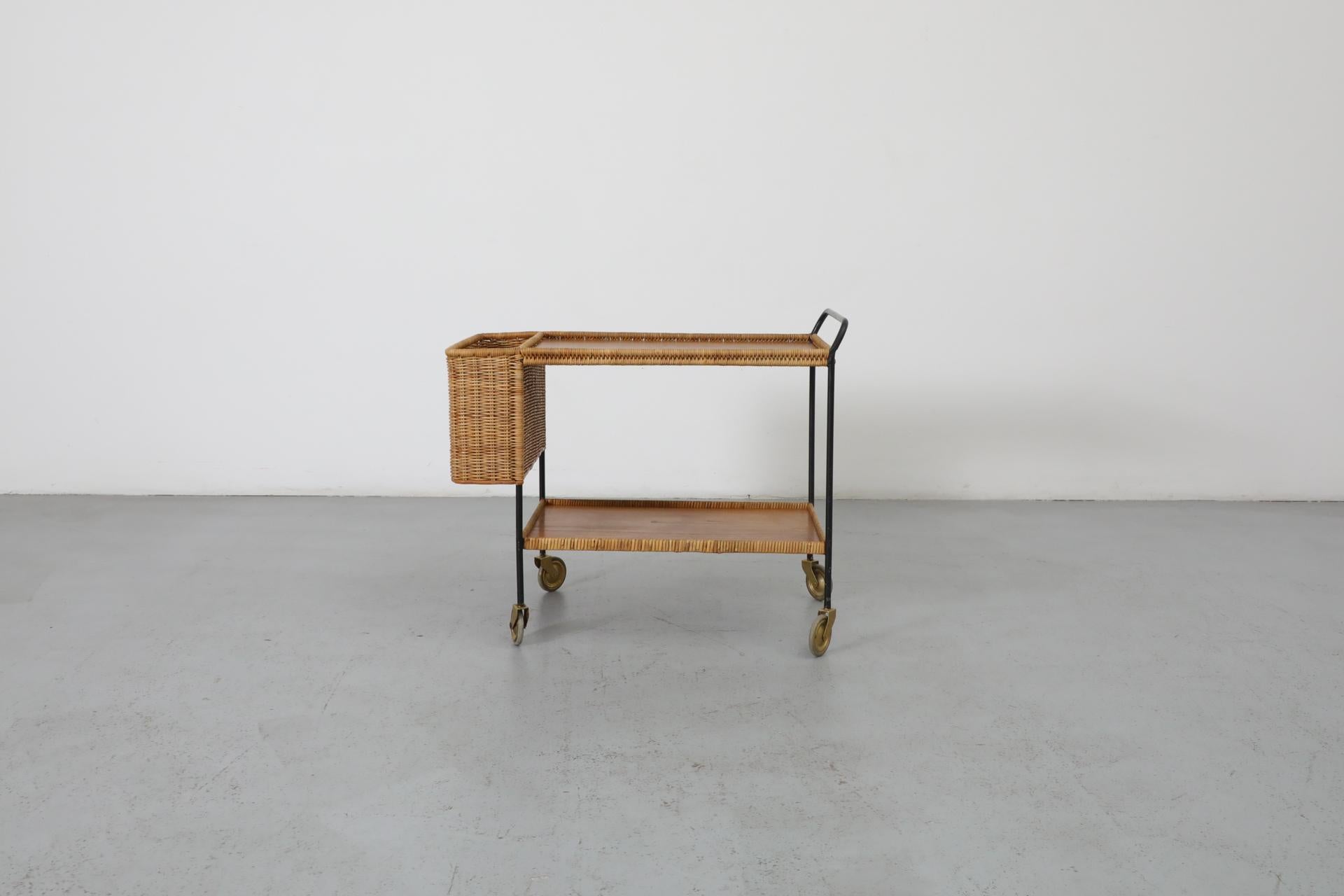 20ième siècle Chariot de bar en rotin tissé du milieu du siècle par Helmut Magg, Allemagne, années 1960 en vente