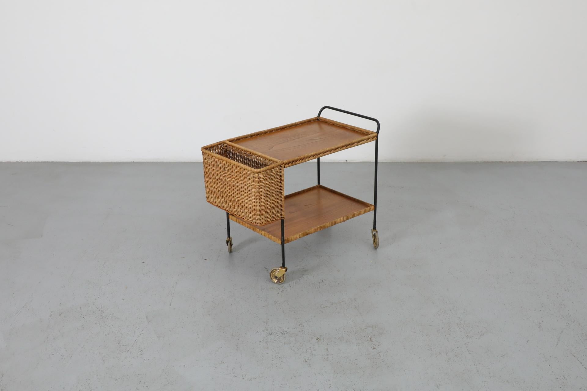 Chariot de bar en rotin tissé du milieu du siècle par Helmut Magg, Allemagne, années 1960 en vente 1