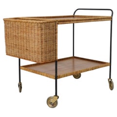 Mid-Century Woven Rattan Bar Cart by Helmut Magg, Germany 1960's