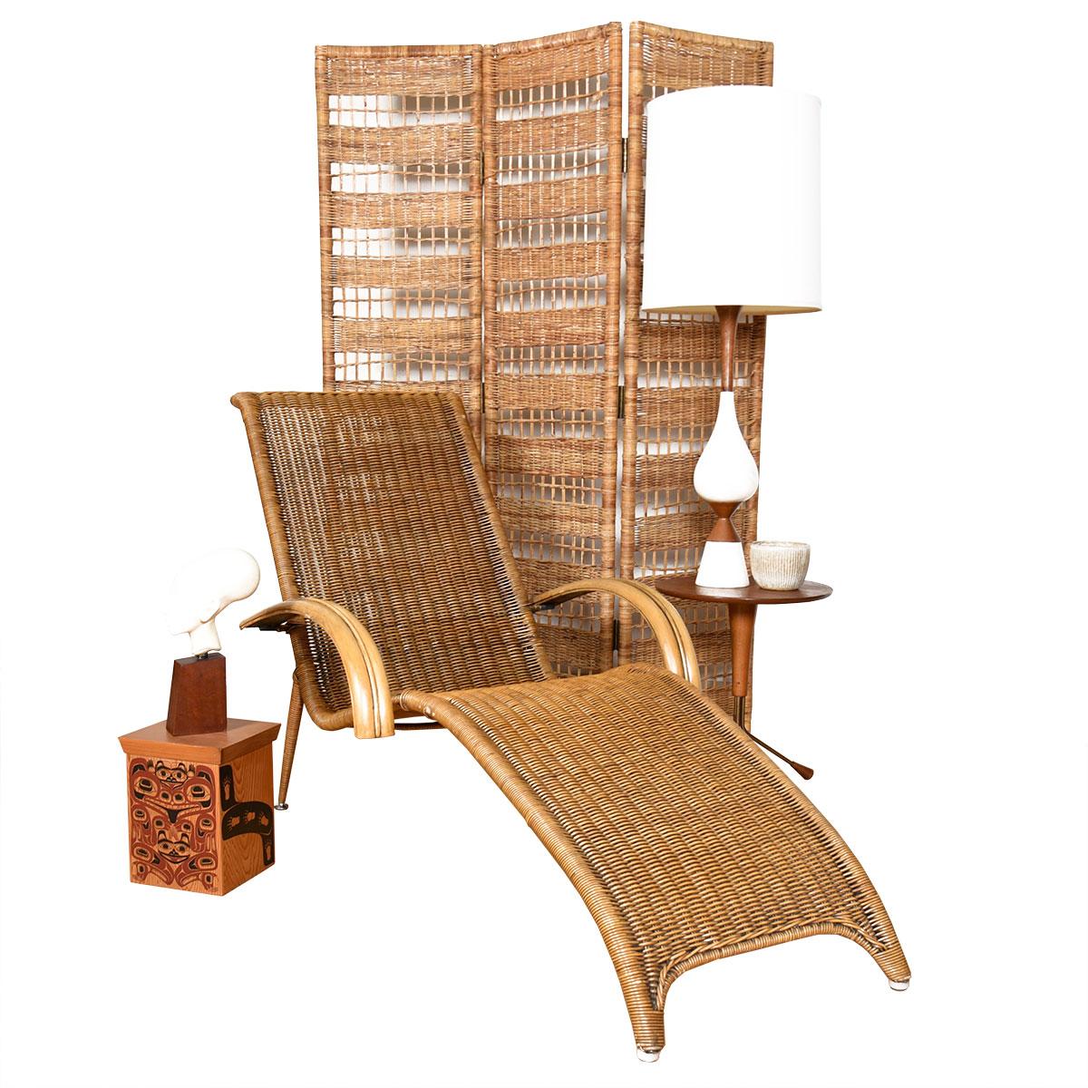 Midcentury Woven Rattan Chaise Lounge For Sale 4