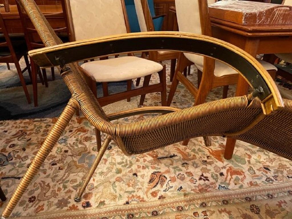 Bentwood Midcentury Woven Rattan Chaise Lounge For Sale