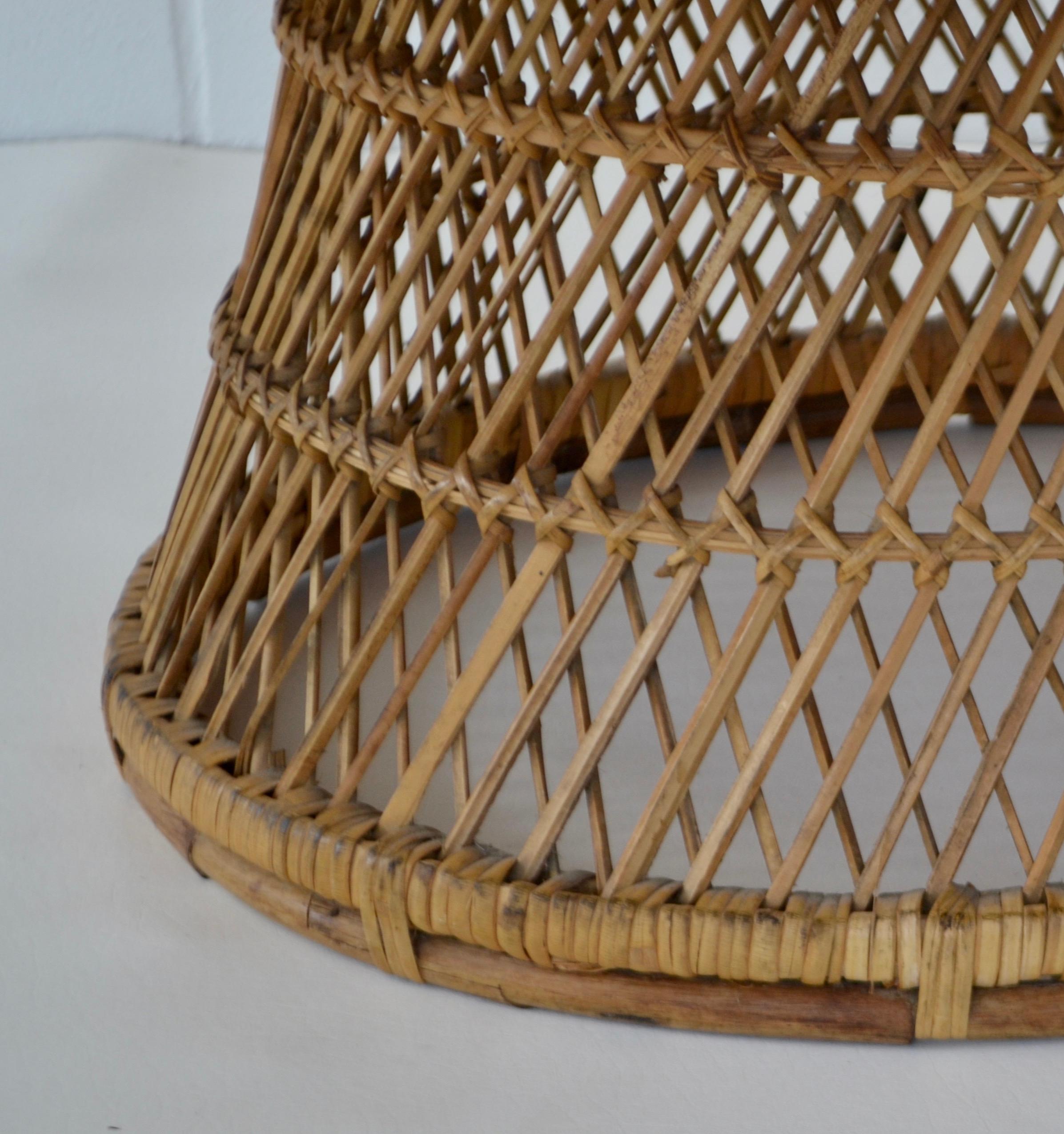 Wicker Midcentury Woven Rattan Coffee Table For Sale