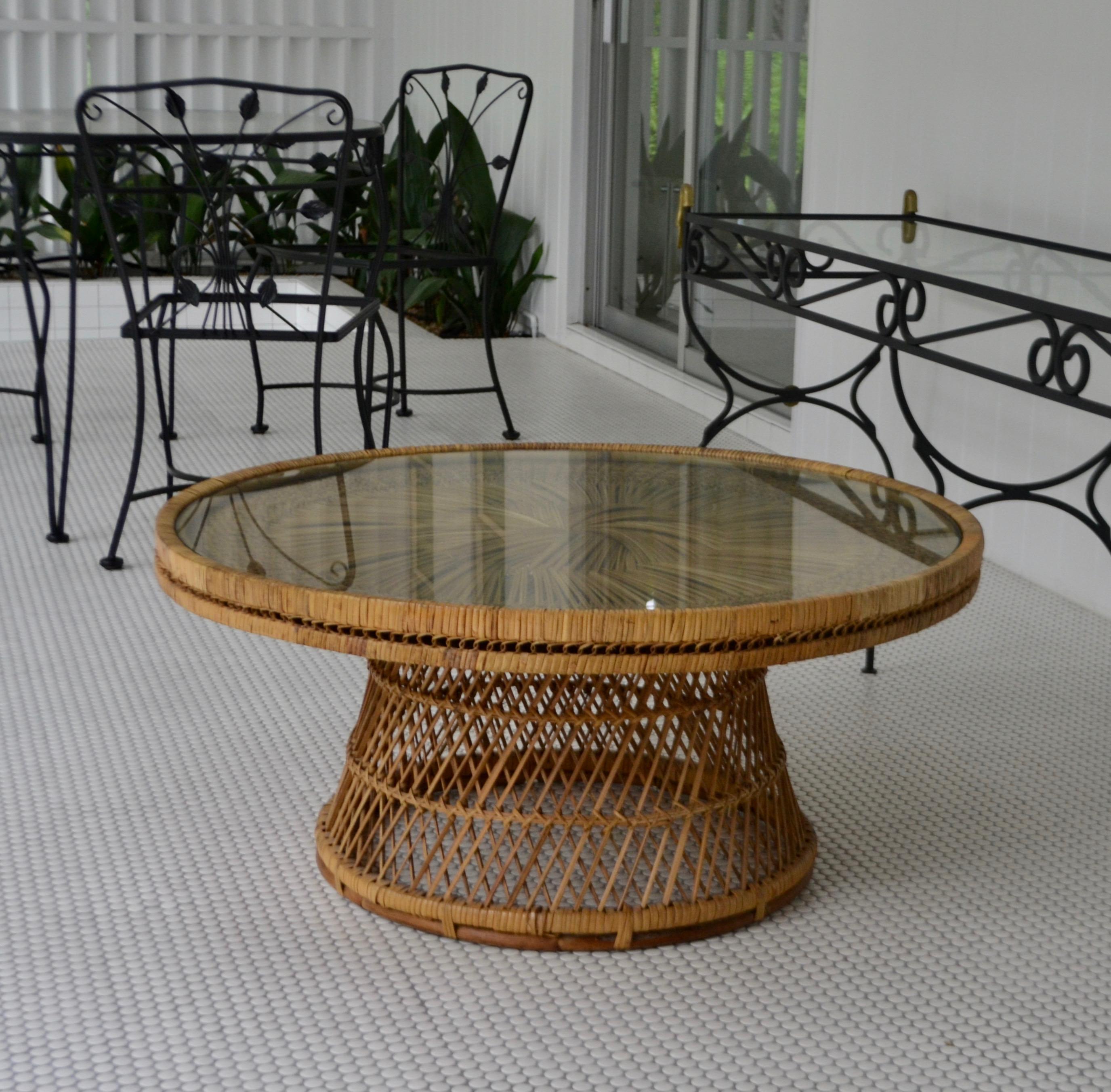 Midcentury Woven Rattan Coffee Table For Sale 1