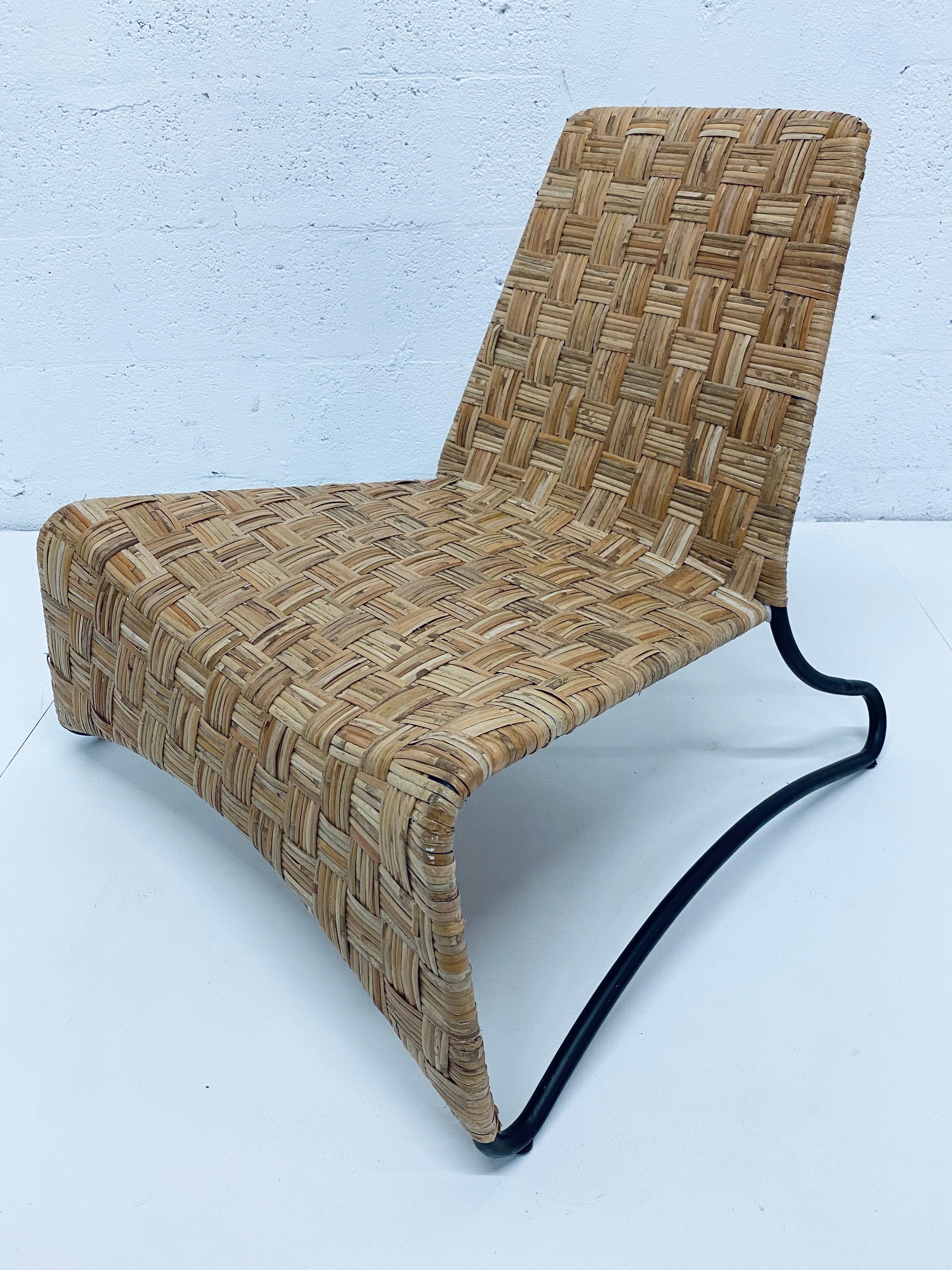 Midcentury Woven Rattan Lounge Chair with Black Tubular Frame 1