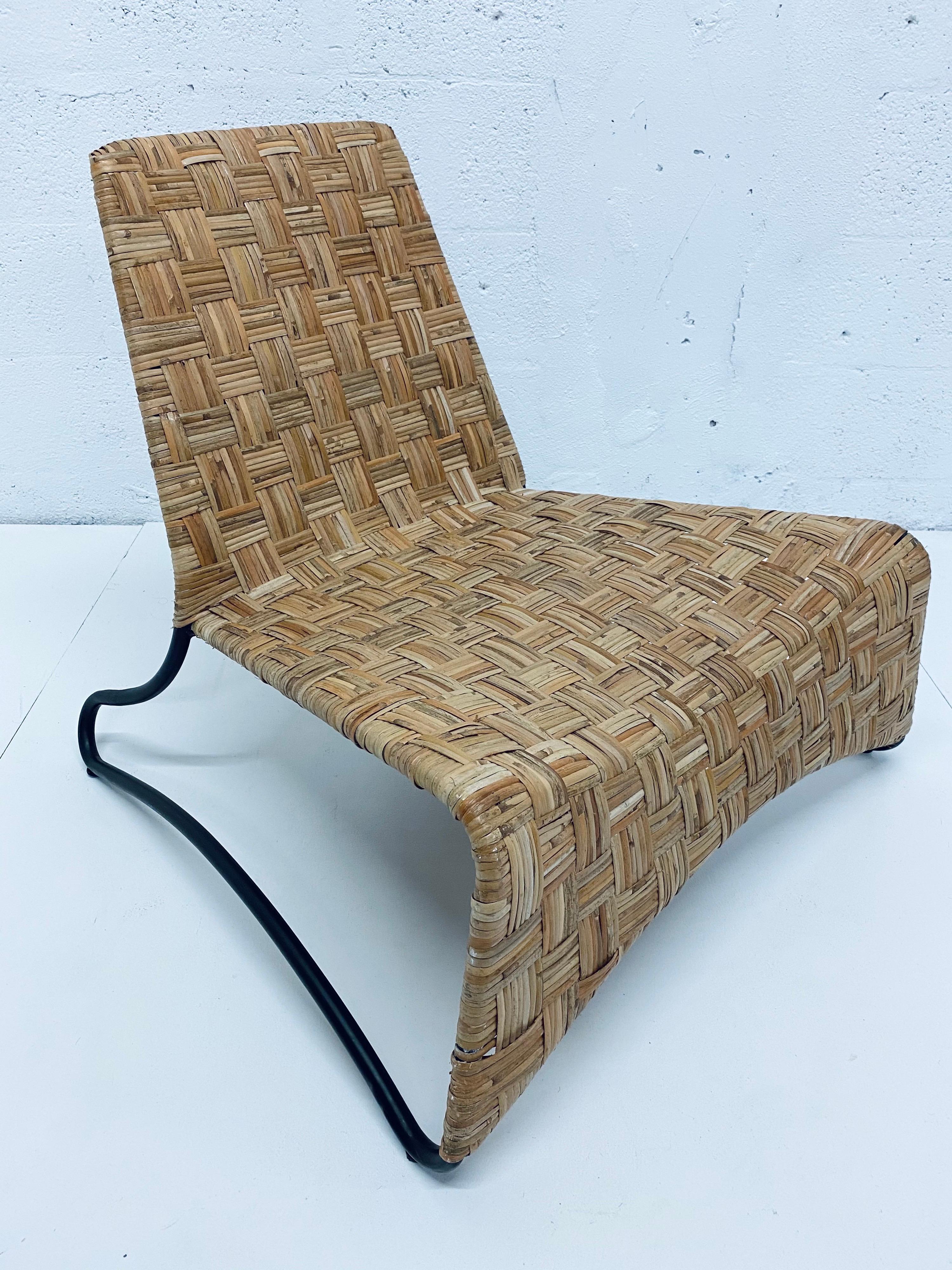 Midcentury Woven Rattan Lounge Chair with Black Tubular Frame 2