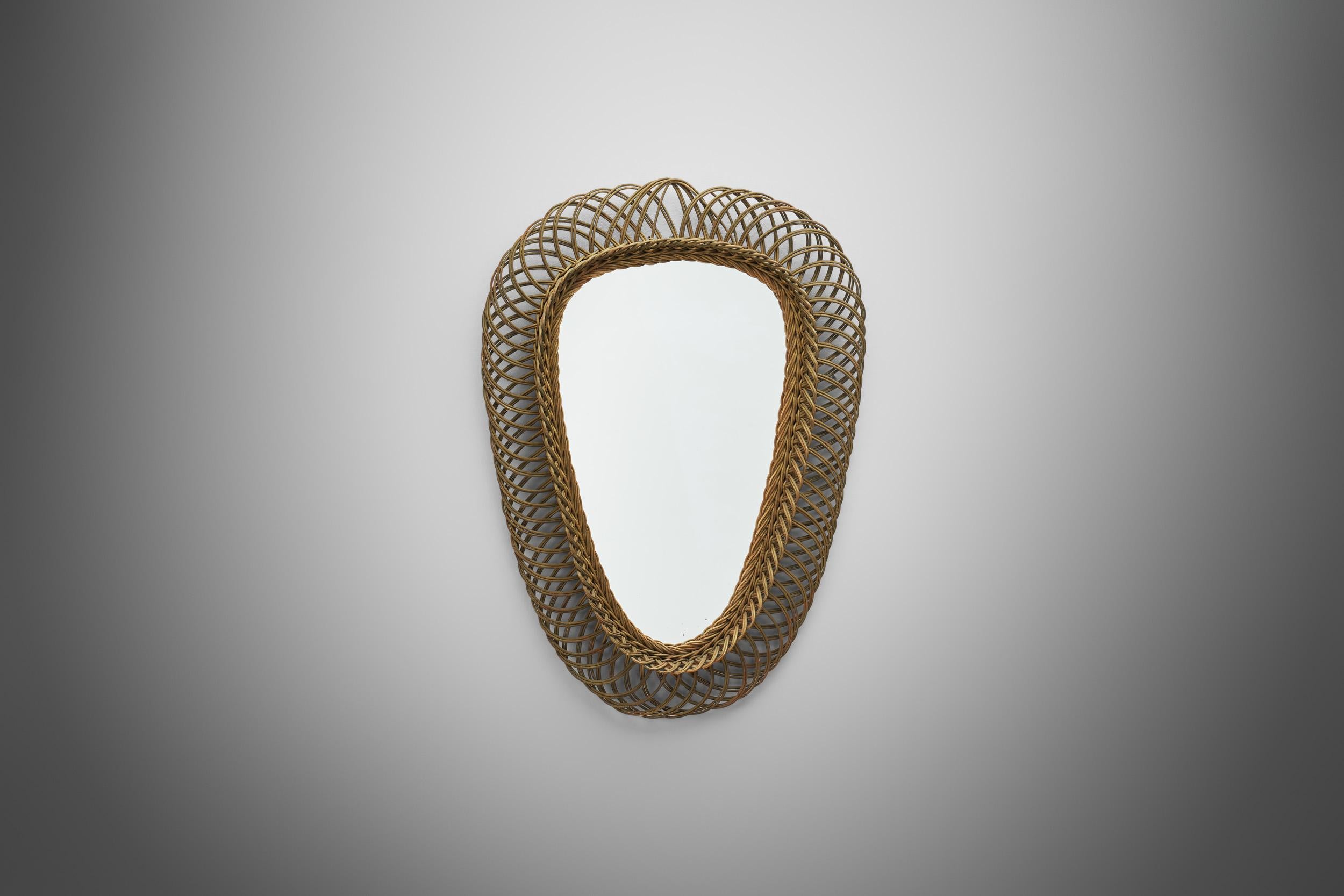 Mid-Century Modern Mid-Century Woven Rattan Mirror, Europe, ca 1950s