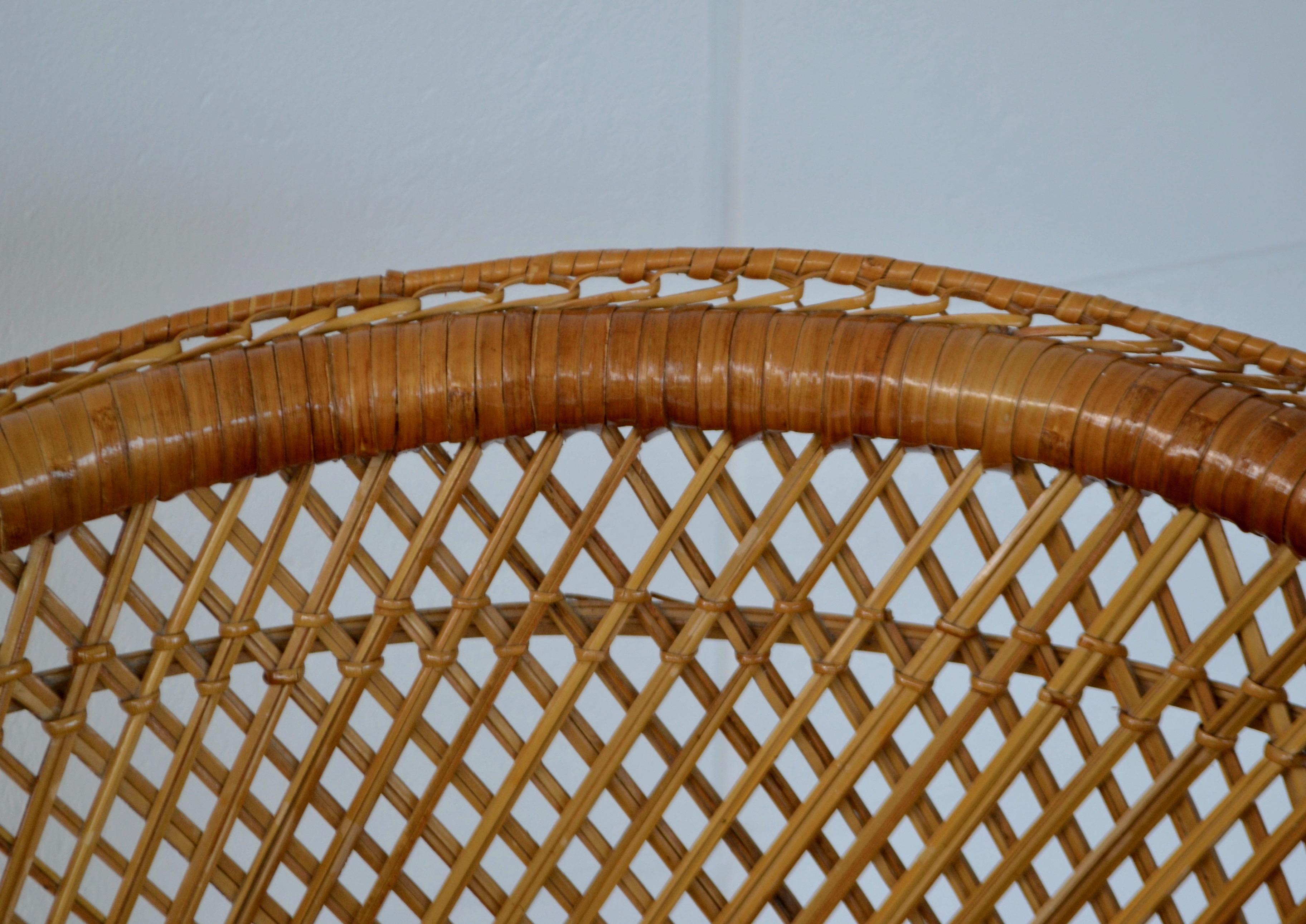 Midcentury Woven Rattan Tub Chair In Good Condition For Sale In West Palm Beach, FL
