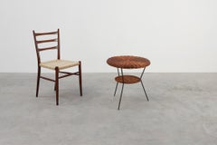 Mid-Century Woven Rattan, Wicker and Iron 2-Tier Round Coffee Table, Italy 1960s