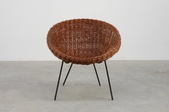 Mid-Century Woven Rattan, Wicker and Iron Basket chair, Italy 1960s