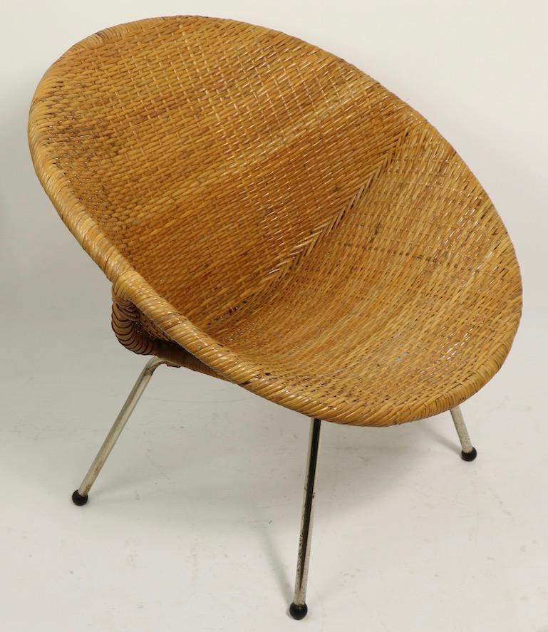 Mid Century Woven Rattan Wicker Shell Chair by Tropic Cane 1