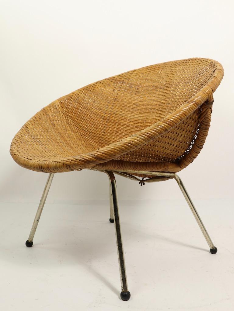 Mid Century Woven Rattan Wicker Shell Chair by Tropic Cane In Good Condition In New York, NY