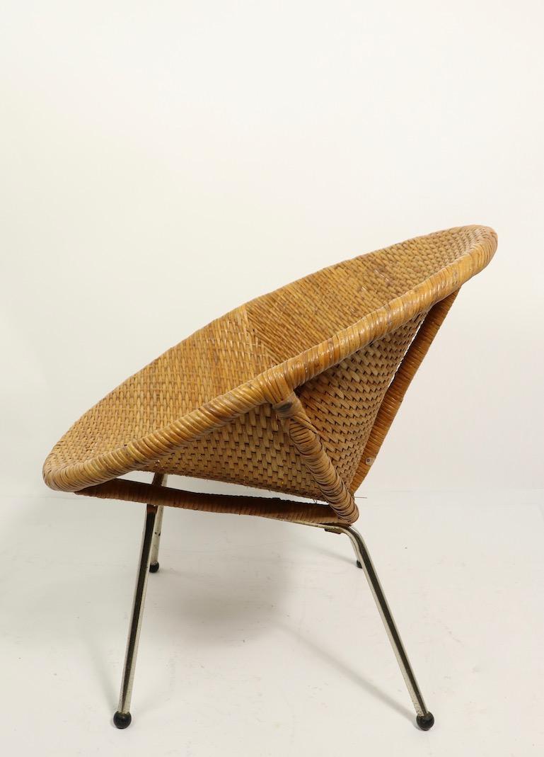 20th Century Mid Century Woven Rattan Wicker Shell Chair by Tropic Cane
