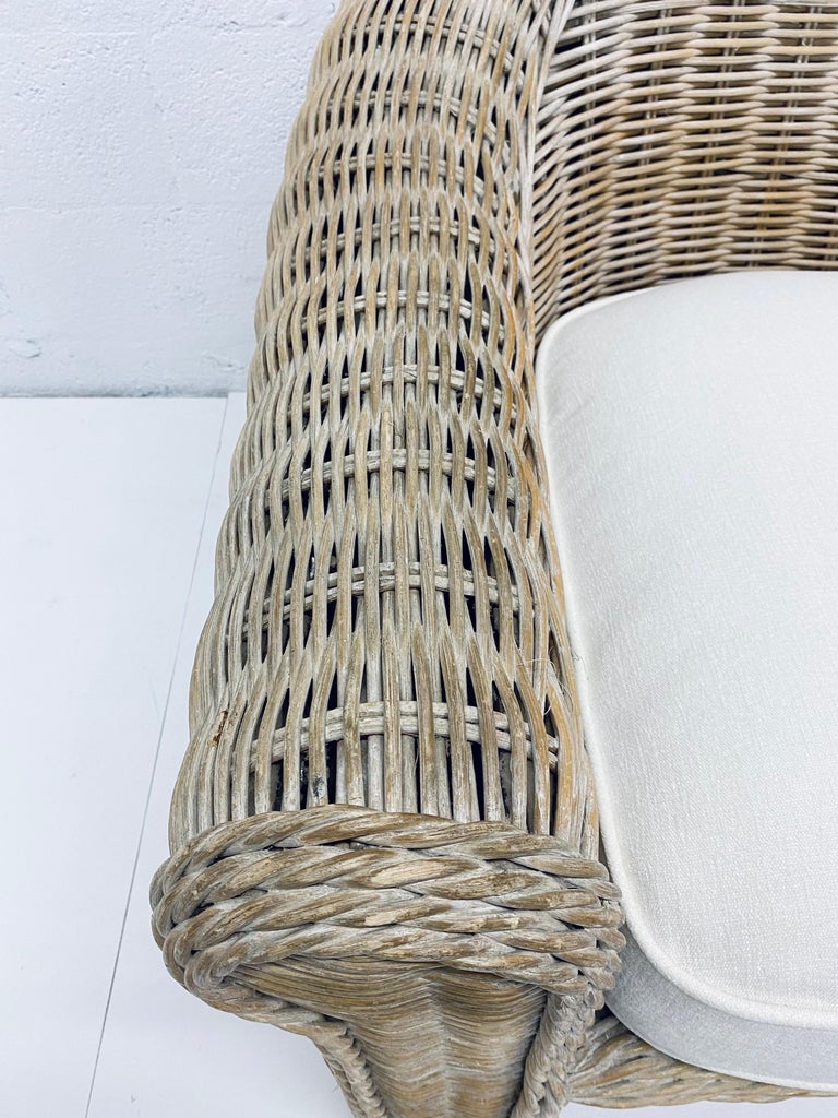 Midcentury Woven Reed Lounge Chair with New White Cotton Linen ...